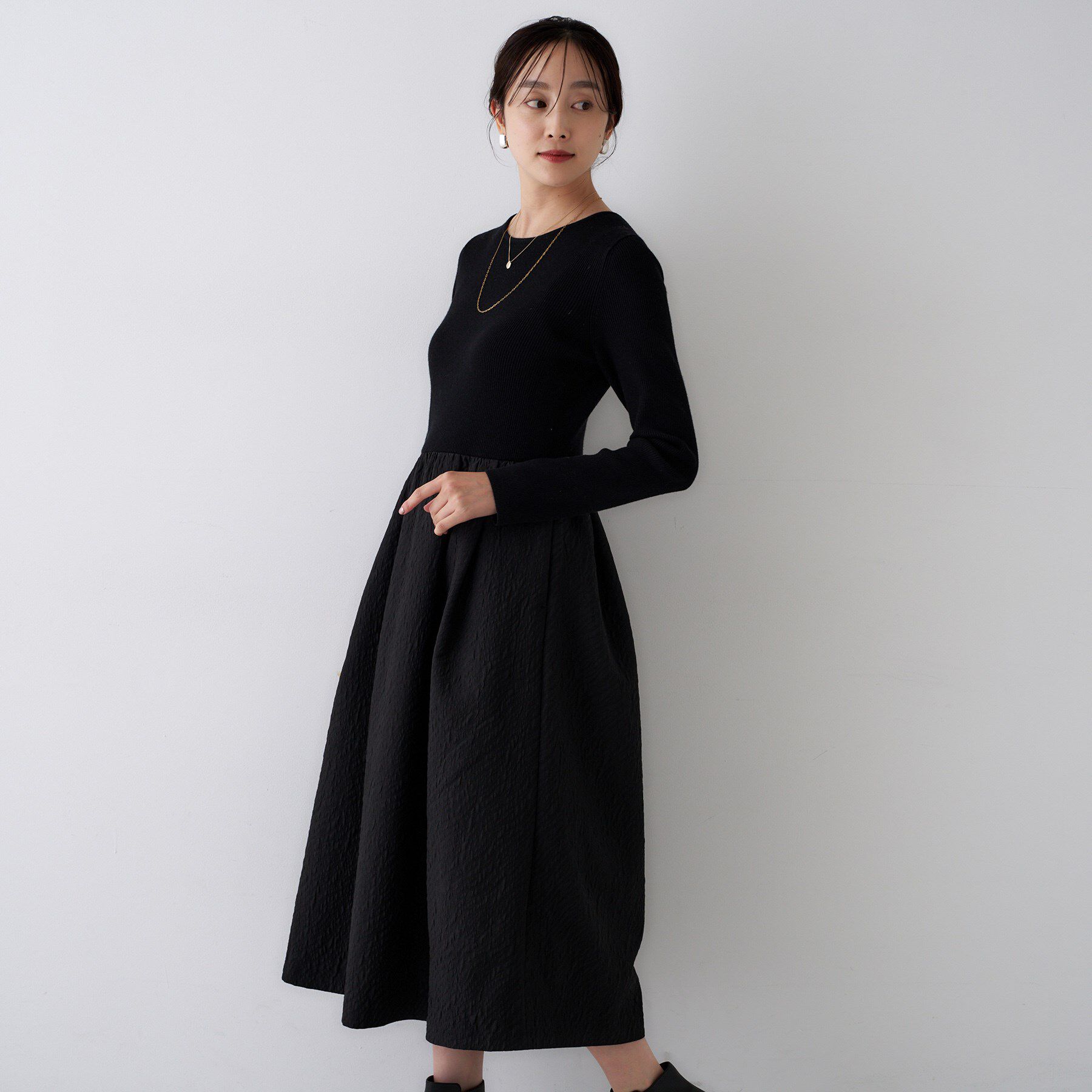 UNTITLED「【大人フェミニン/トレンド】ニット&times;ジャカード ドッキングワンピース」|ワンピース|