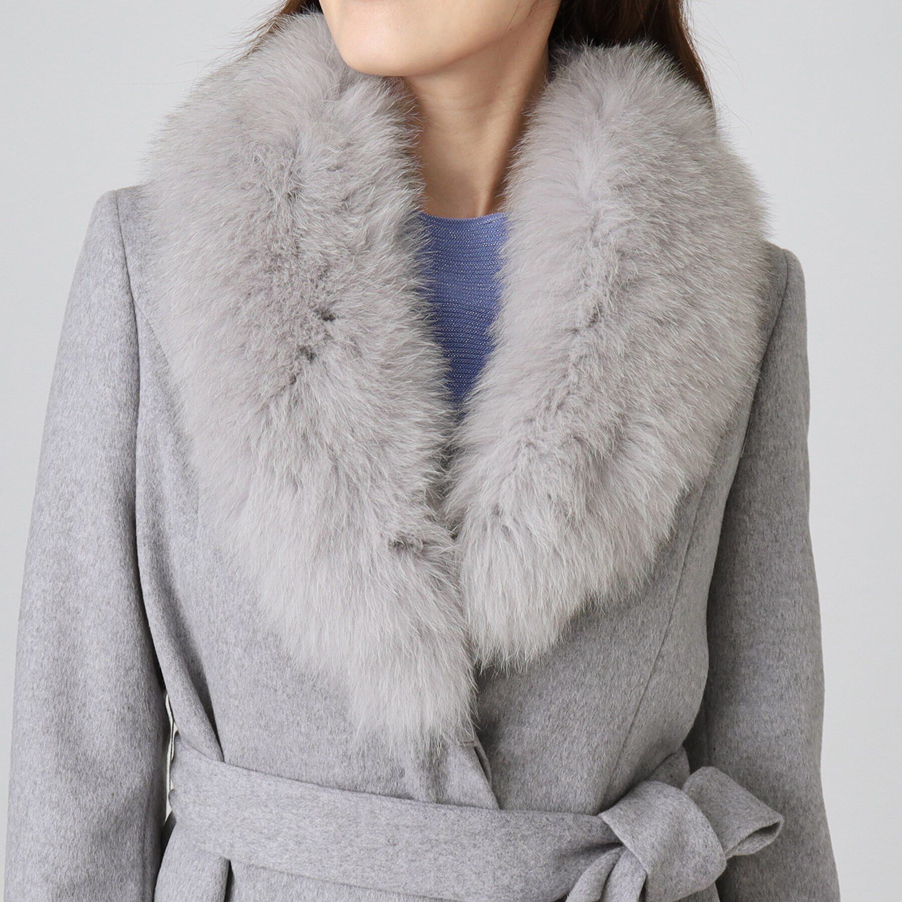 COUP DE CHANCE「【日本製／ブルーフォックスファー／カシミヤ混】ファー付ウールコート」|チェスターコート|