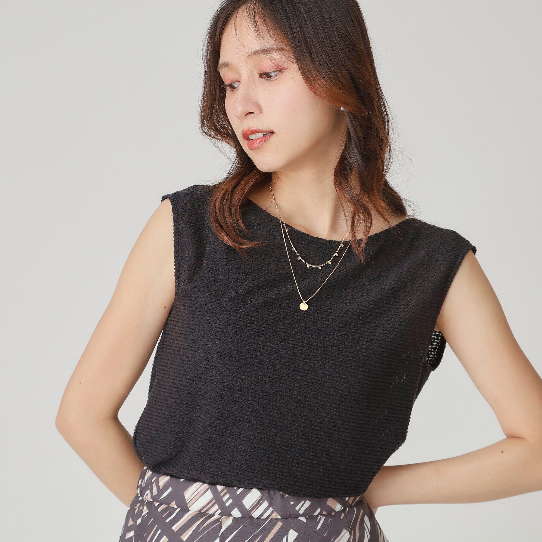 COUP DE CHANCE「【手洗い可／日本製】ジャカードジャージトップス」|Tシャツ・カットソー|ブラック(019)