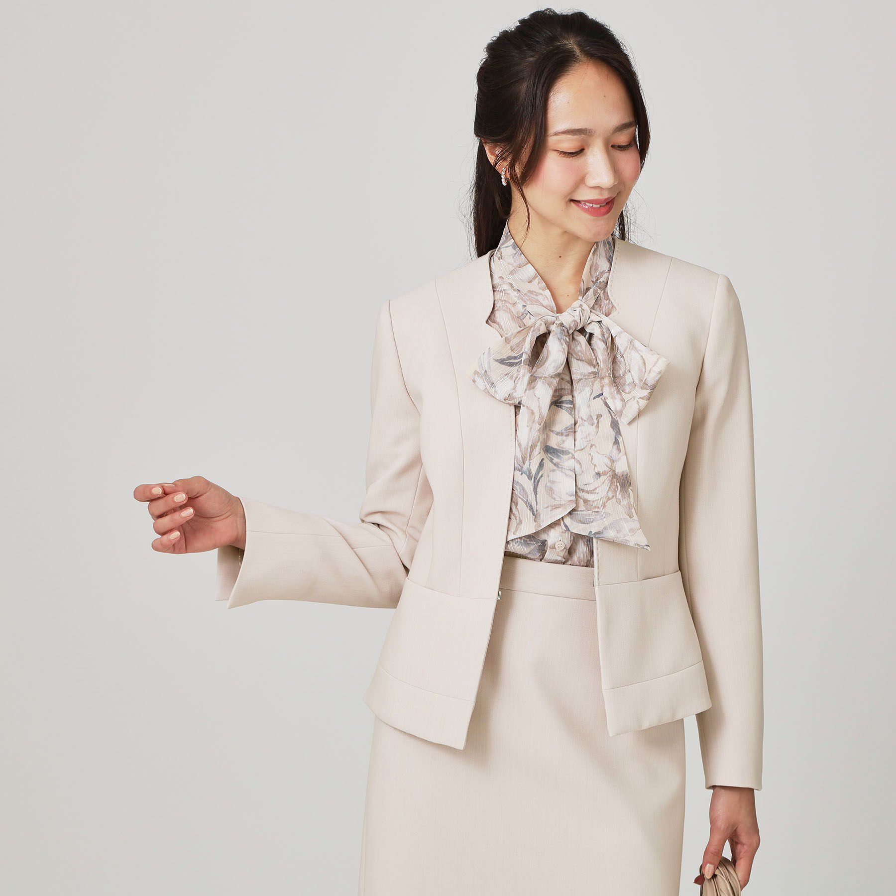 COUP DE CHANCE「【手洗い可／日本製／スーツ可】拘りシルエットのカラーレスジャケット」|ノーカラージャケット|ライトピンク(070