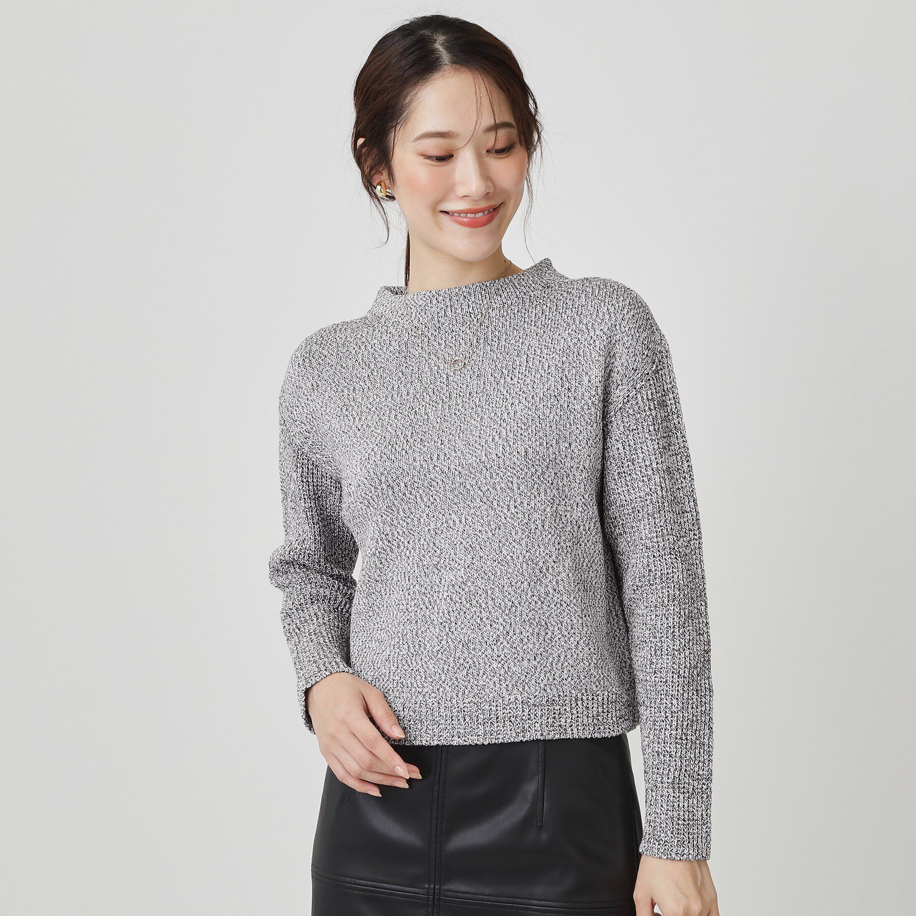 COUP DE CHANCE「【手洗い可／日本製／短め丈】編地変化のニットトップス」|ニット・セーター|ブラック(419)