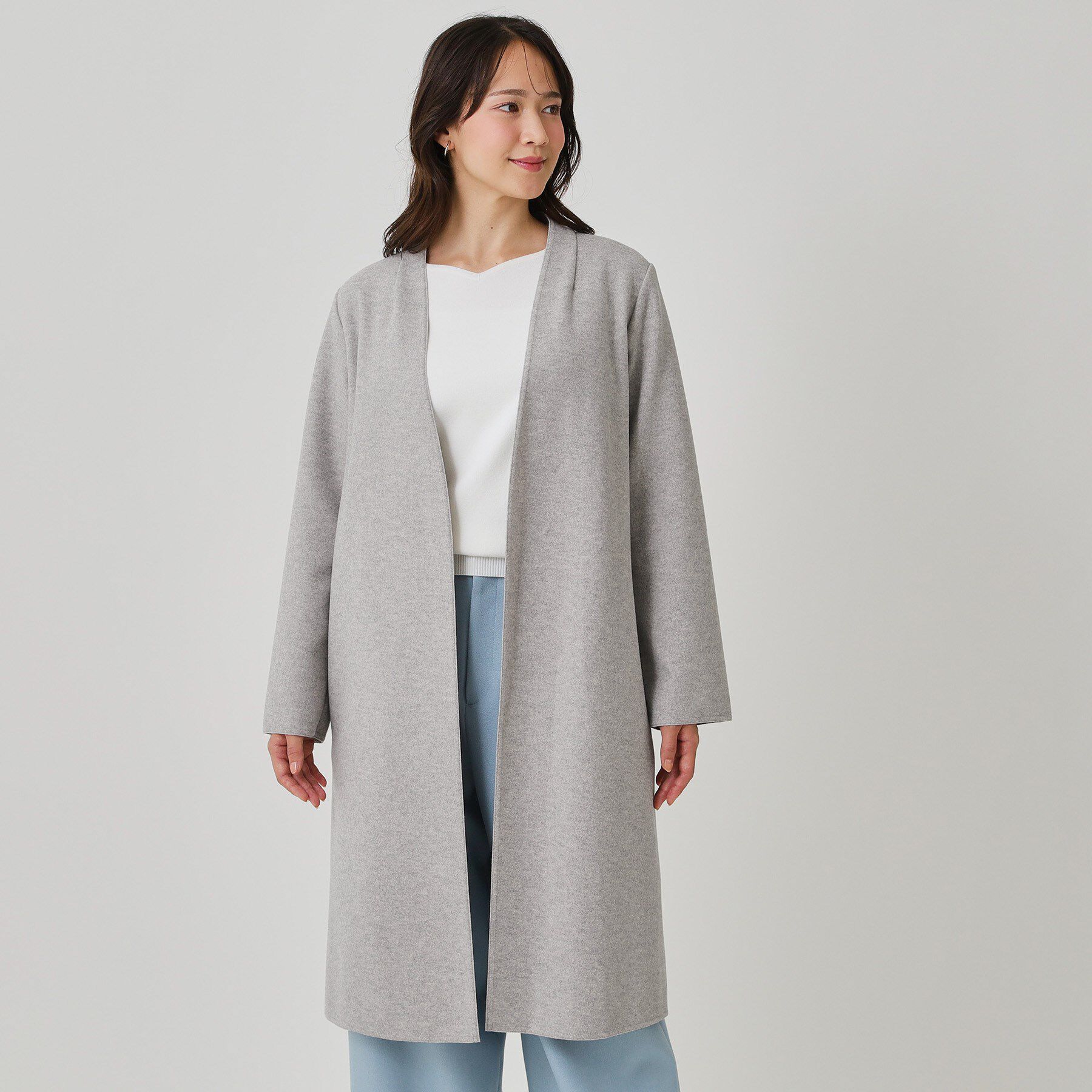 COUP DE CHANCE「【日本製／軽量】Iラインシルエットのコーディガン」|ノーカラーコート|