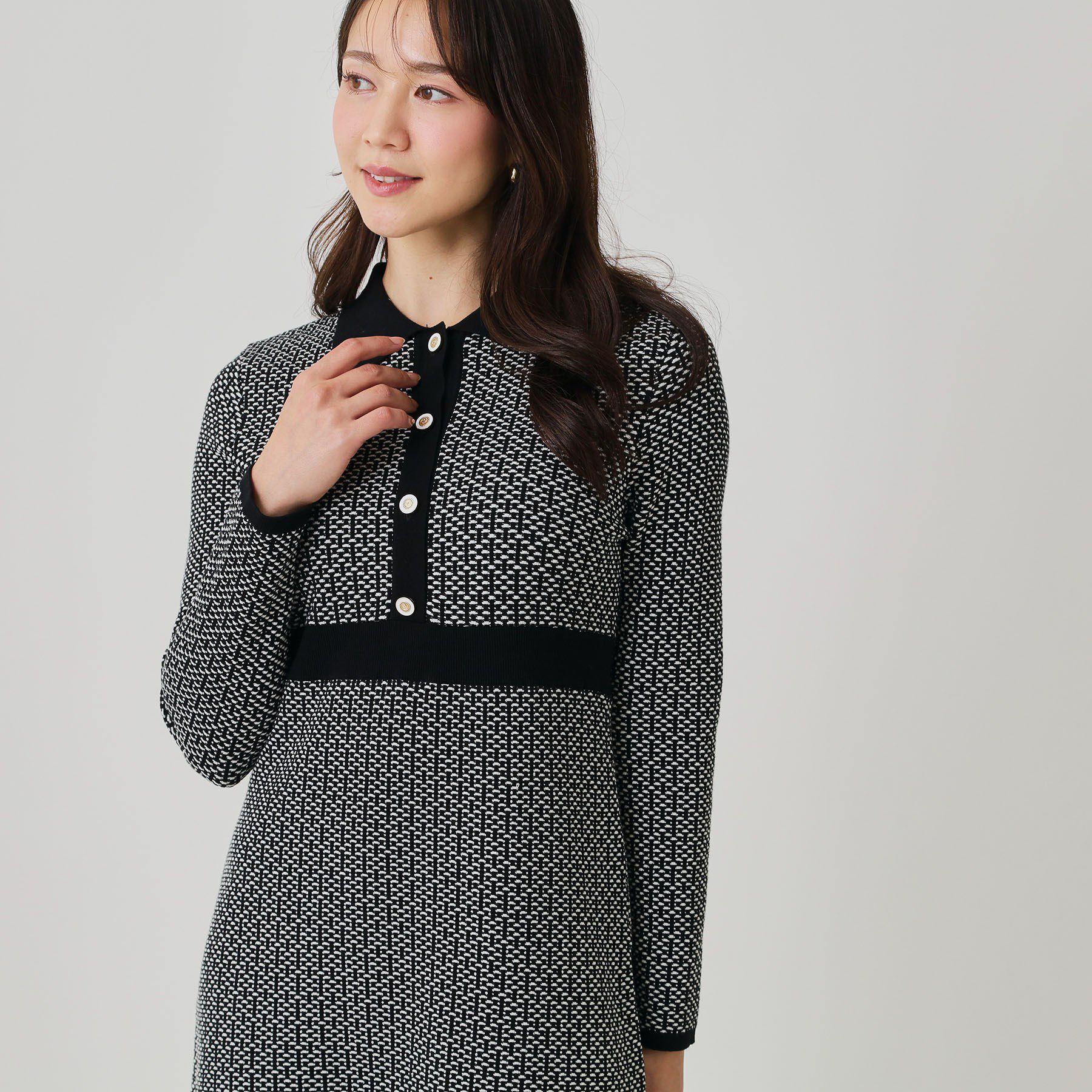 COUP DE CHANCE「【手洗い可】衿付きニットジャカード編みワンピース」|ワンピース|