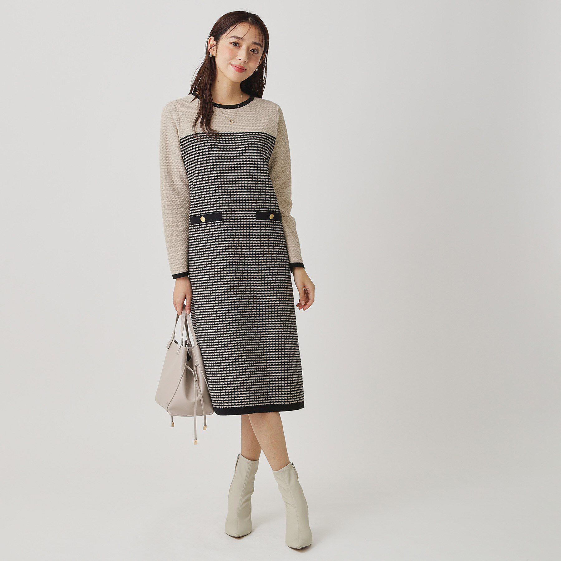 COUP DE CHANCE「【手洗い可】配色デザインニットワンピース」|ワンピース|