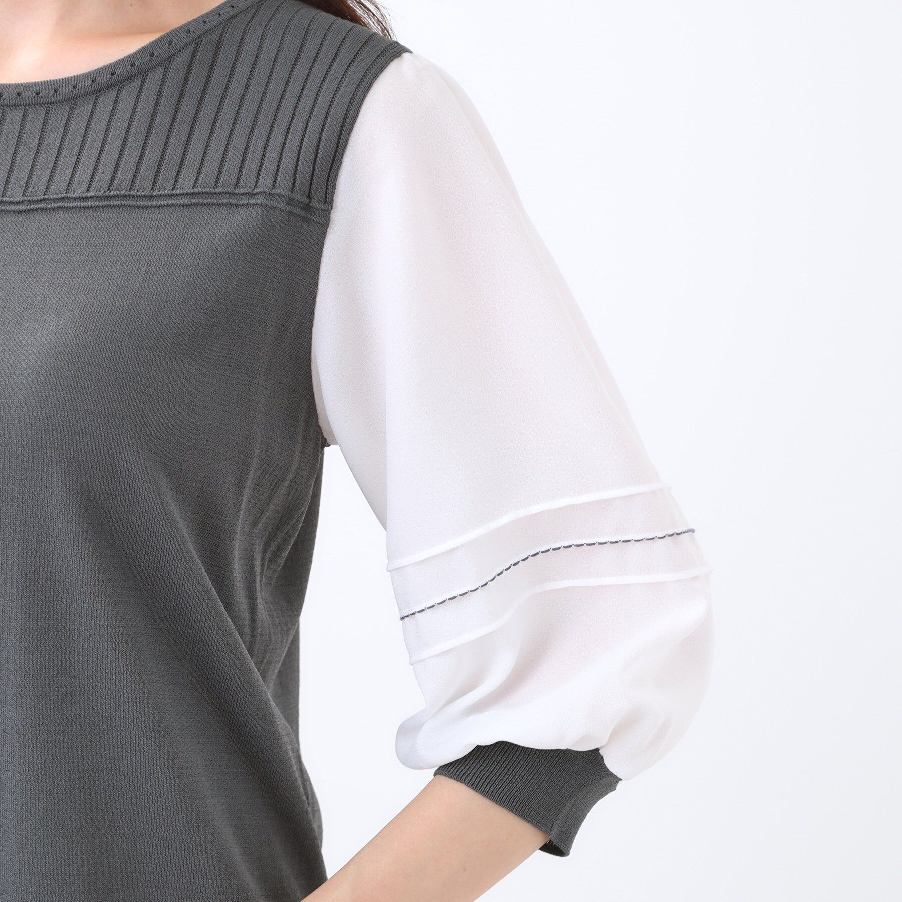 Reflect「【WEB先行カラーあり／手洗い可】ジョーゼットスリーブ&times;ニット」|Tシャツ・カットソー|