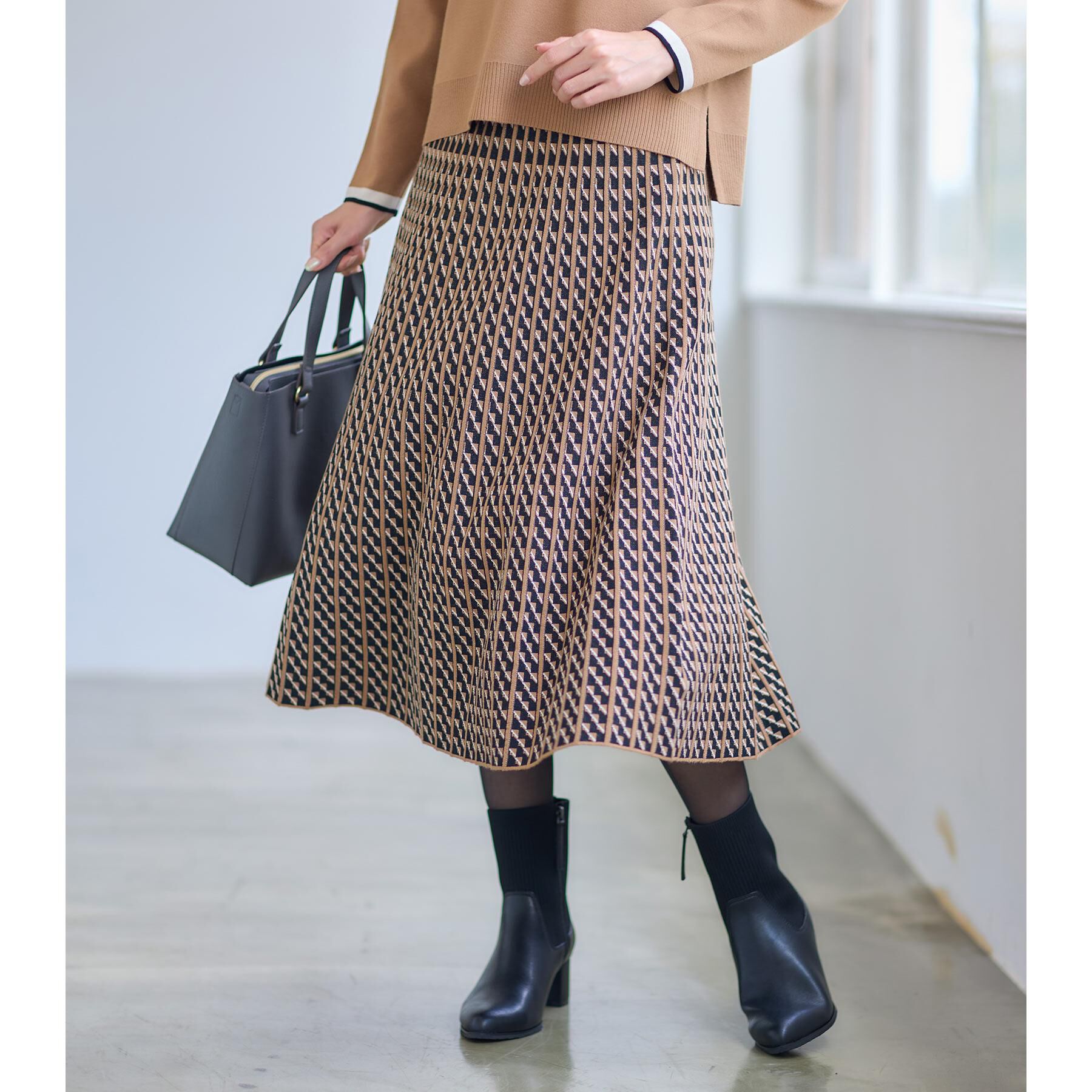 Reflect「【足元すっきり見え／ファスナー開き】リブ編みニットブーツ」|ショートブーツ|