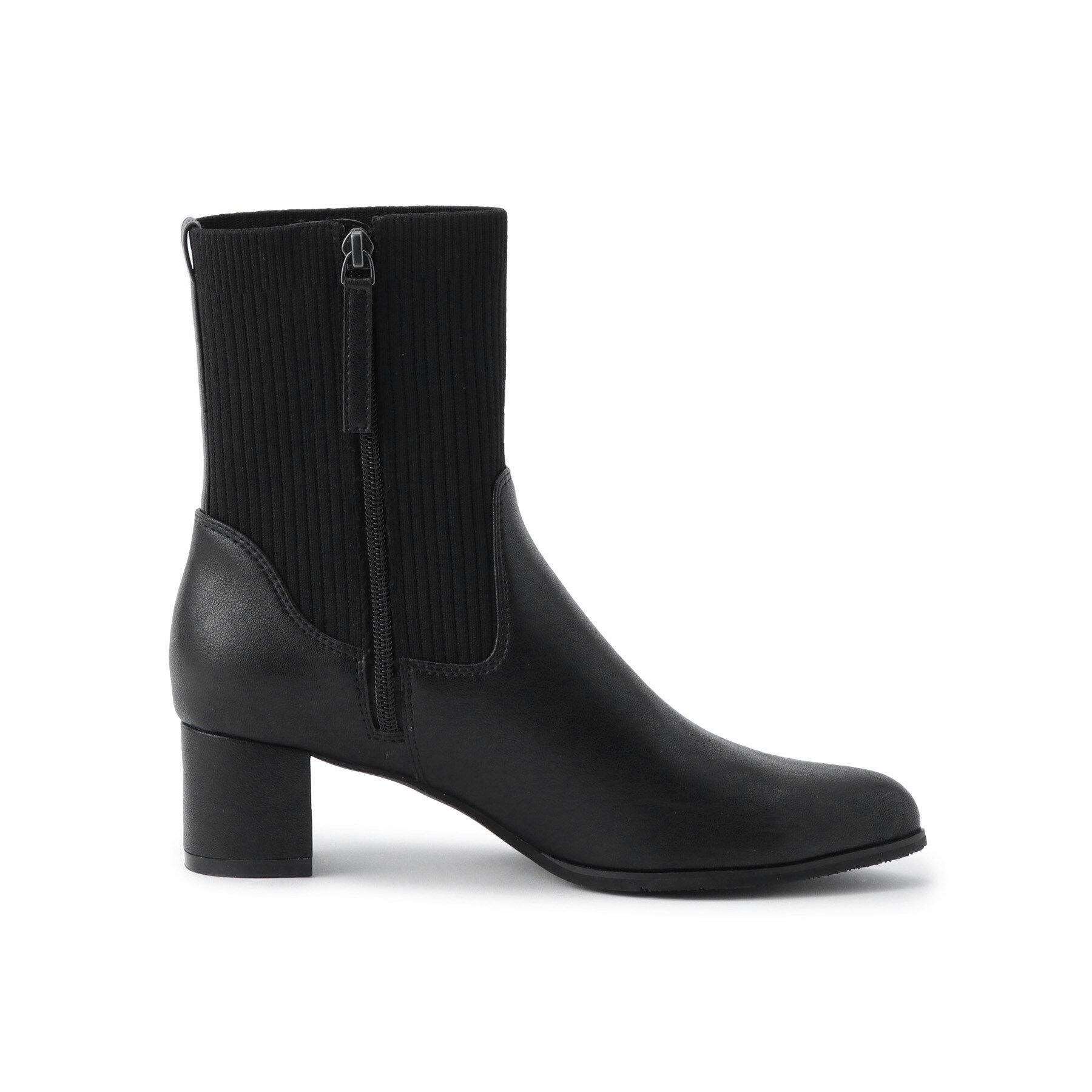 Reflect「【足元すっきり見え／ファスナー開き】リブ編みニットブーツ」|ショートブーツ|