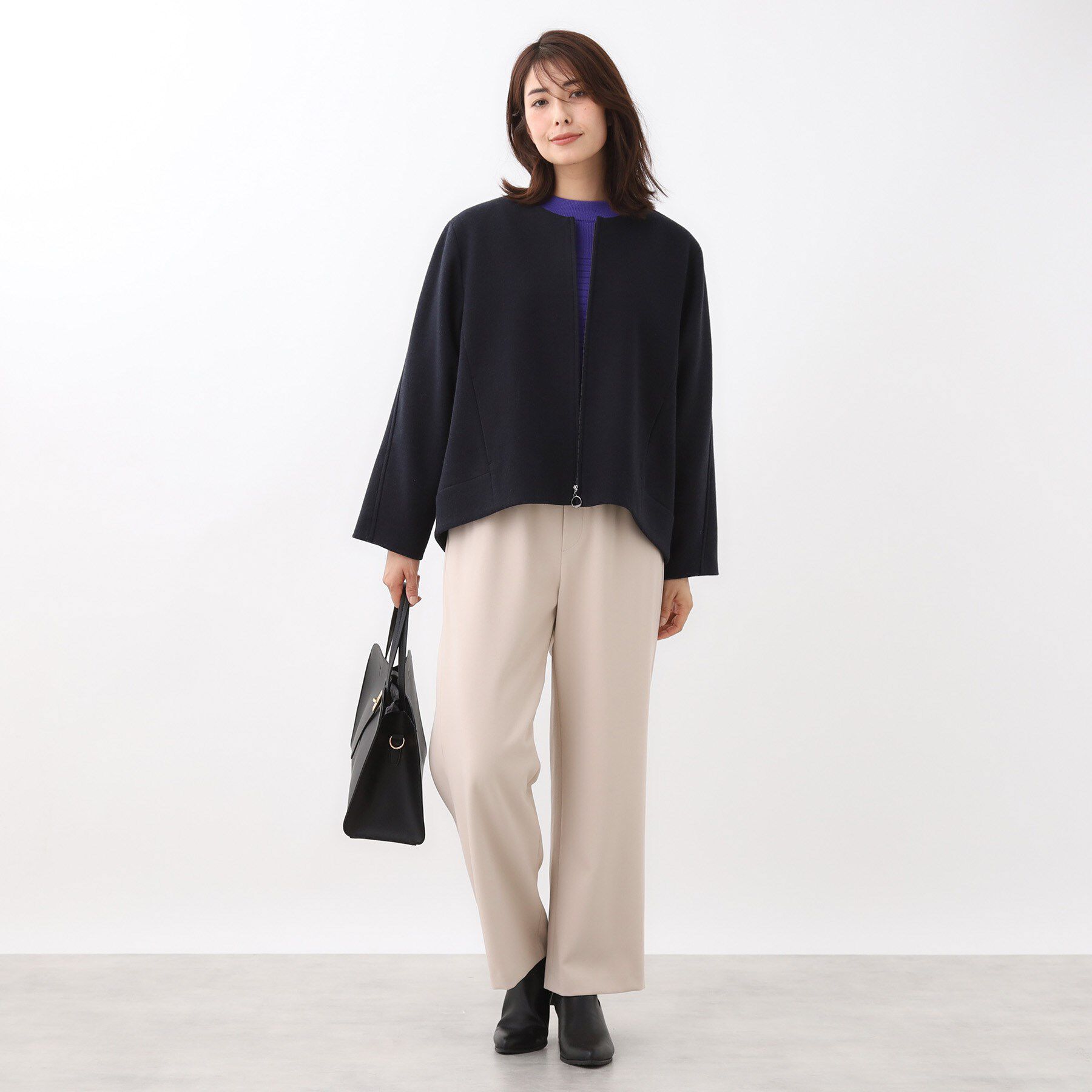 Reflect「【ゆったりシルエット】ジャージメルトンコクーンジャケット」|ノーカラーコート|