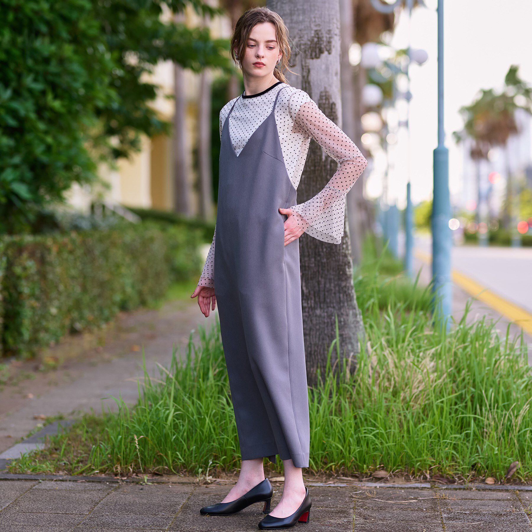 DRESSTERIOR「【洗える/シアー素材】シアードットベルスリーブカットソー」|Tシャツ・カットソー|