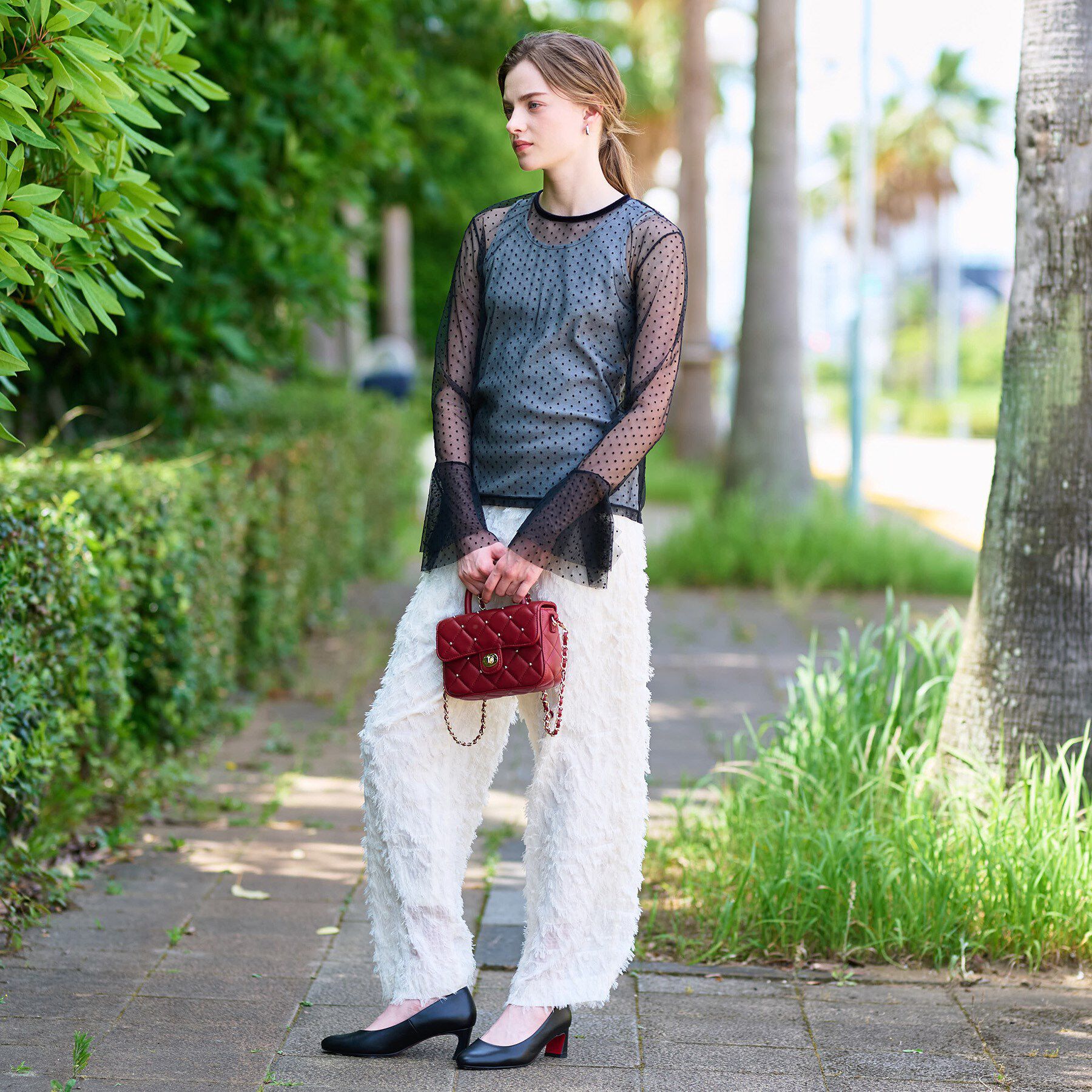 DRESSTERIOR「【洗える/シアー素材】シアードットベルスリーブカットソー」|Tシャツ・カットソー|