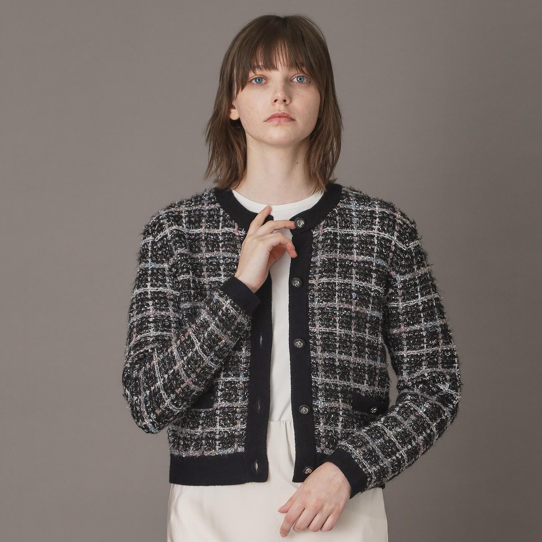 DRESSTERIOR「【otonaMUSE 11月号掲載】ツイードニットカーディガン」|カーディガン|ブラック(219)