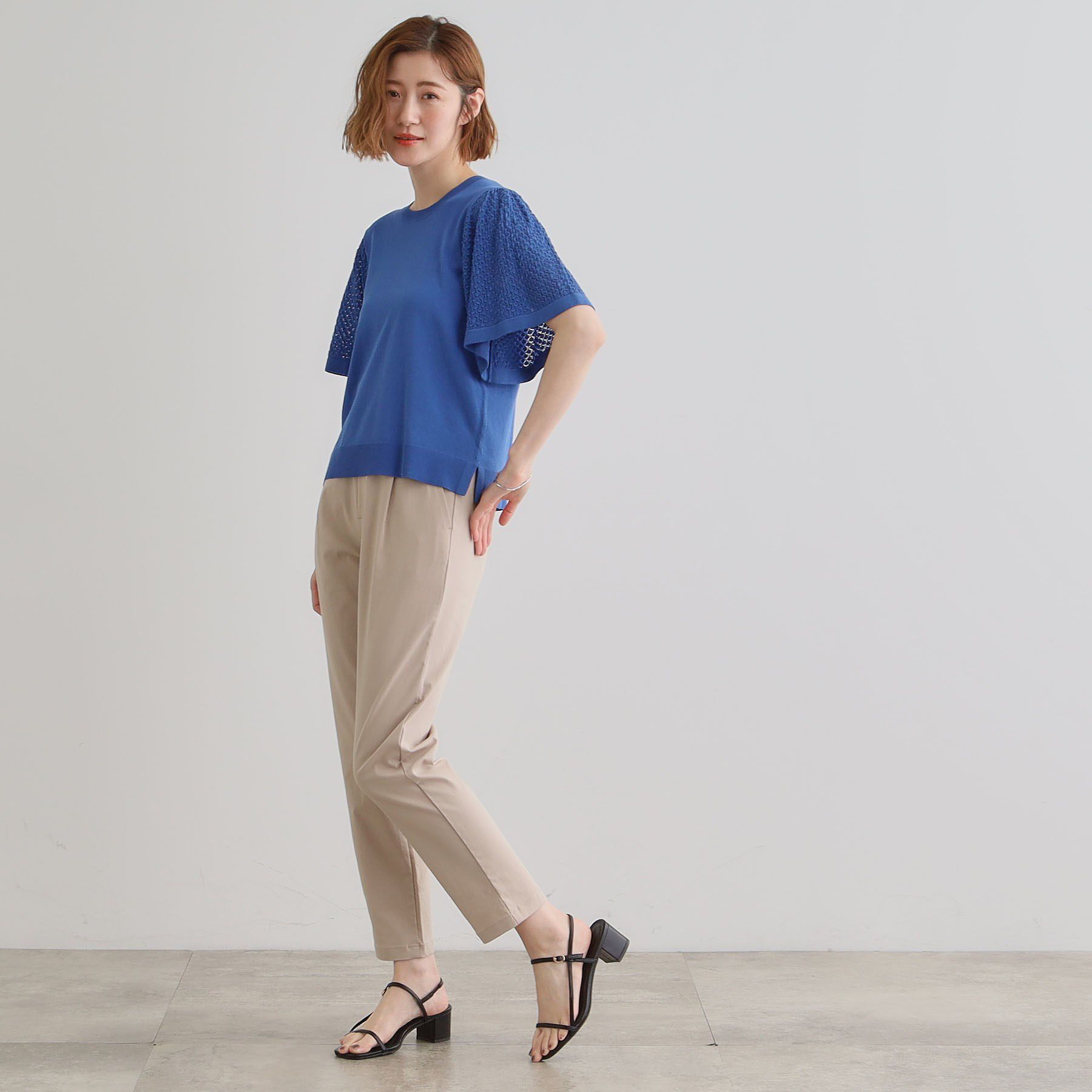 grove「袖透かし編みフレアースリーブニット」|ニット・セーター|