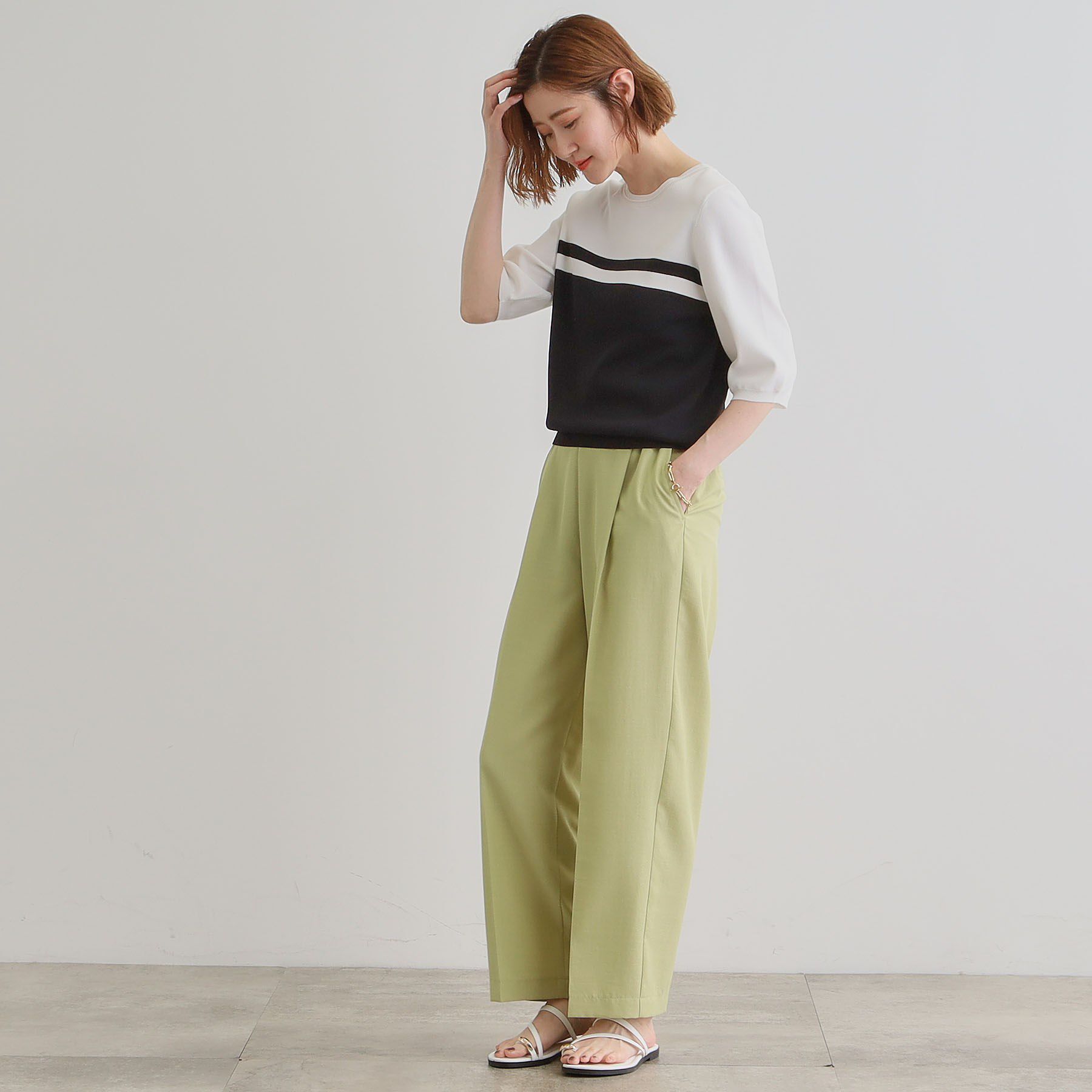 grove「【洗える・シワになりにくい】麻調センタープレスワイドパンツ」|その他|