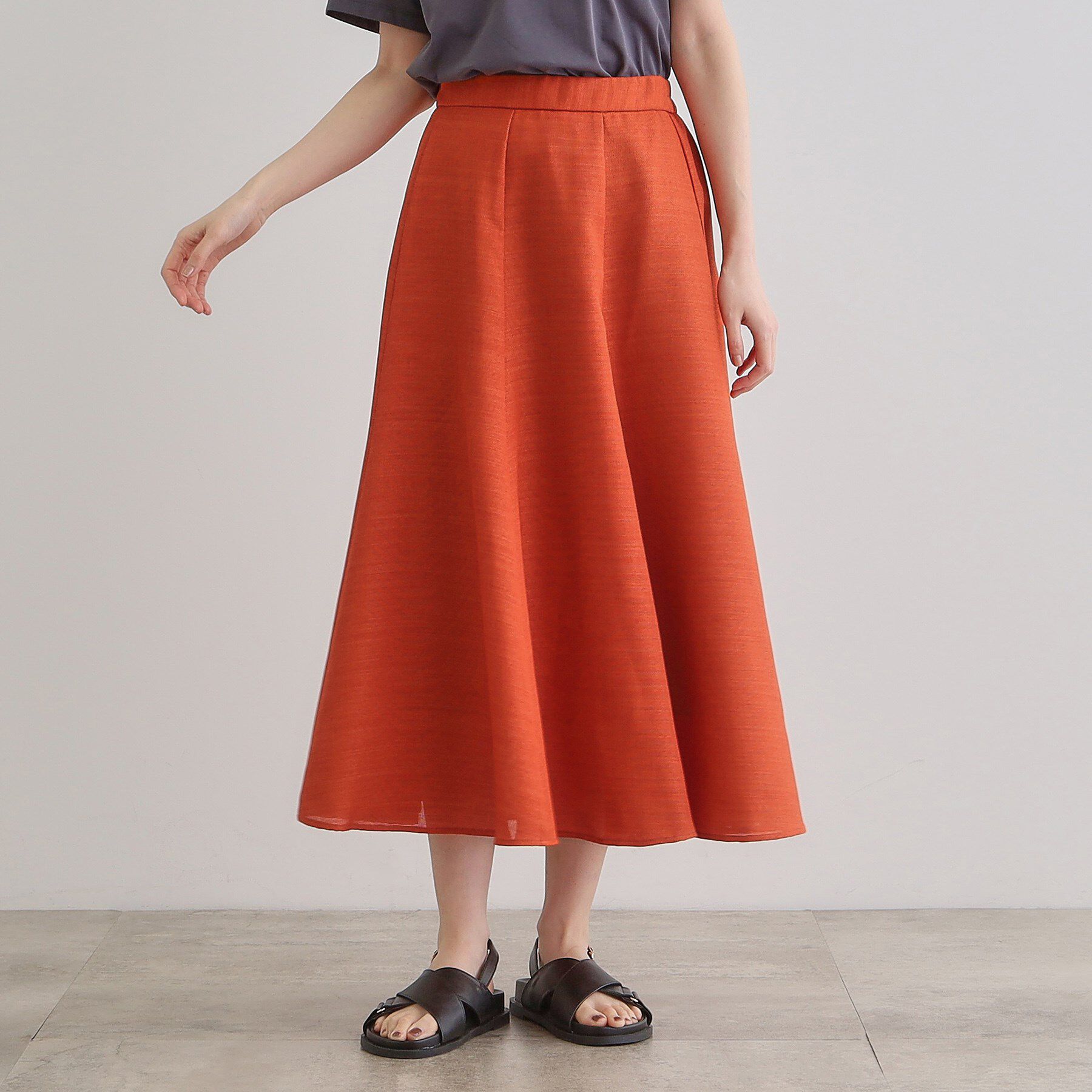 grove「【大人のリゾートスタイル/SETUP】麻調フレアスカート」|スカート|オレンジ(066)