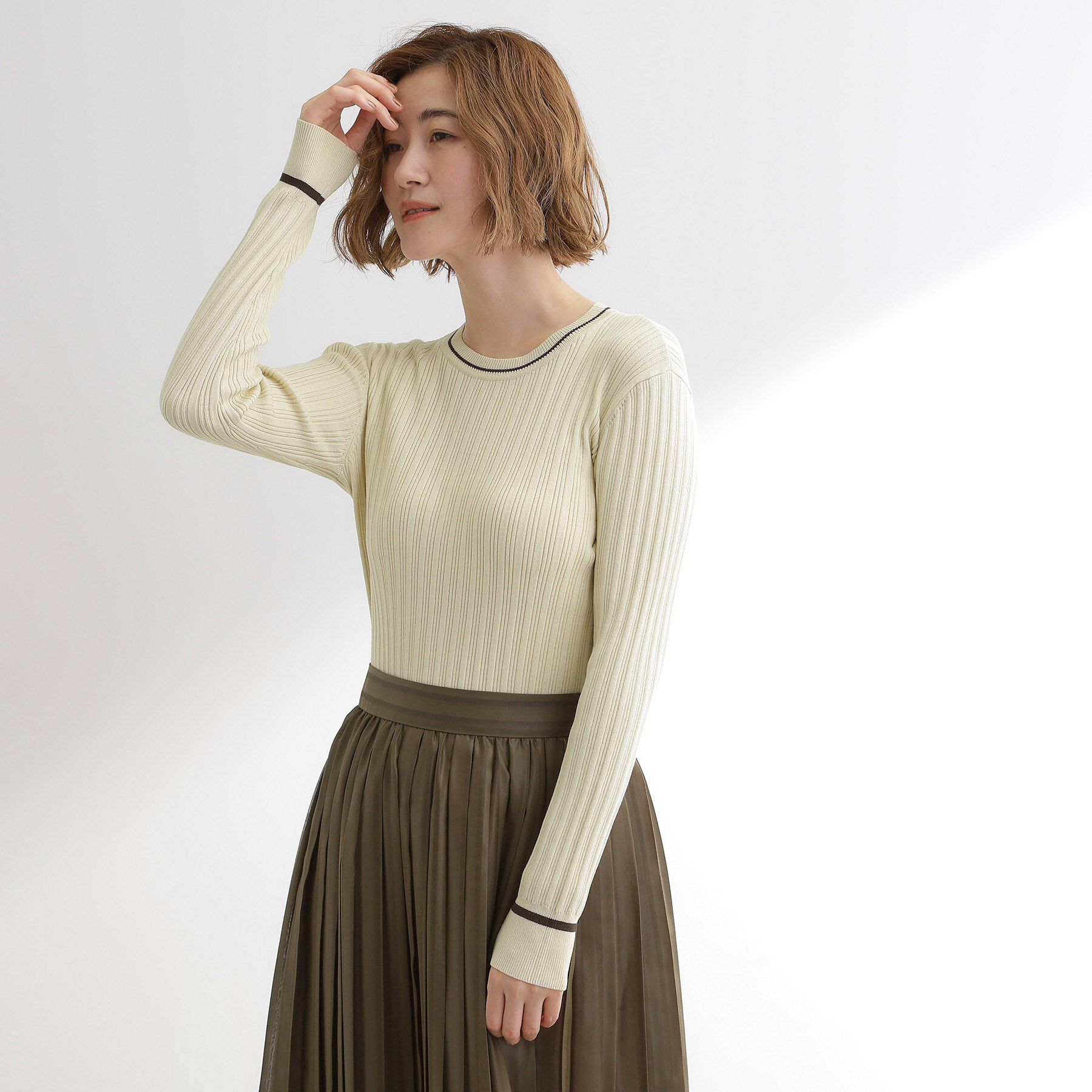 grove「【毛玉軽減】配色ラインランダムリブニット」|ニット・セーター|