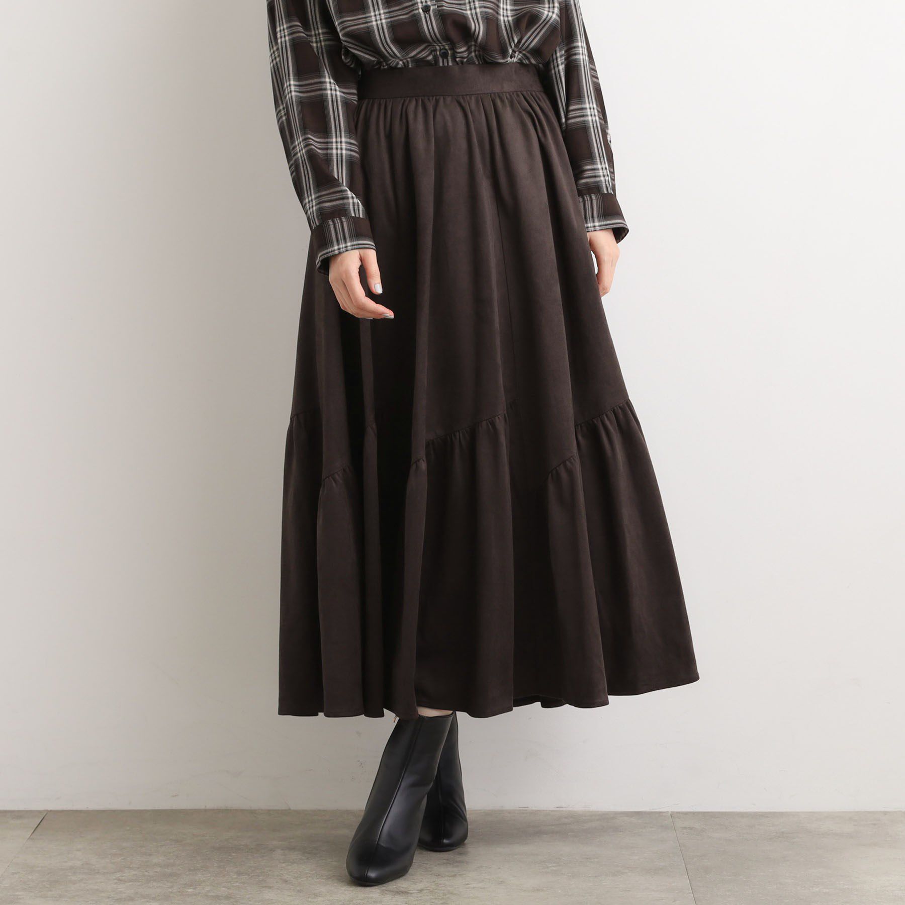 grove「スエードライク マキシティアードスカート」|スカート|ブラウン(043)