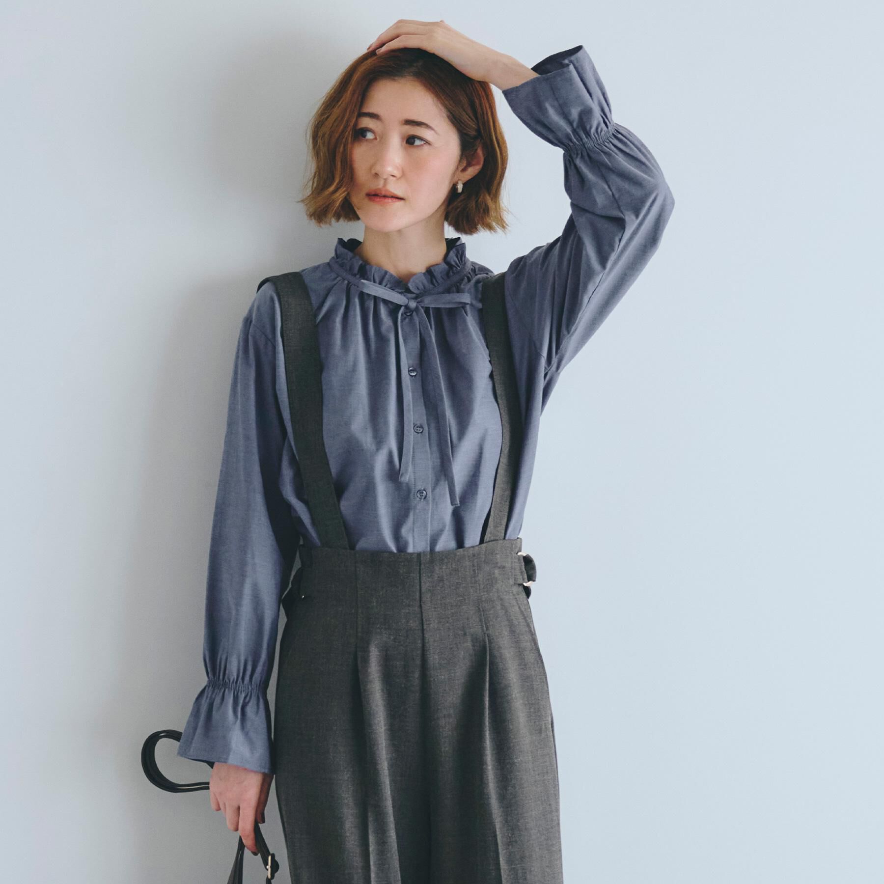 grove「フリルカラーリボンブラウス」|シャツ・ブラウス|ネイビー(094)