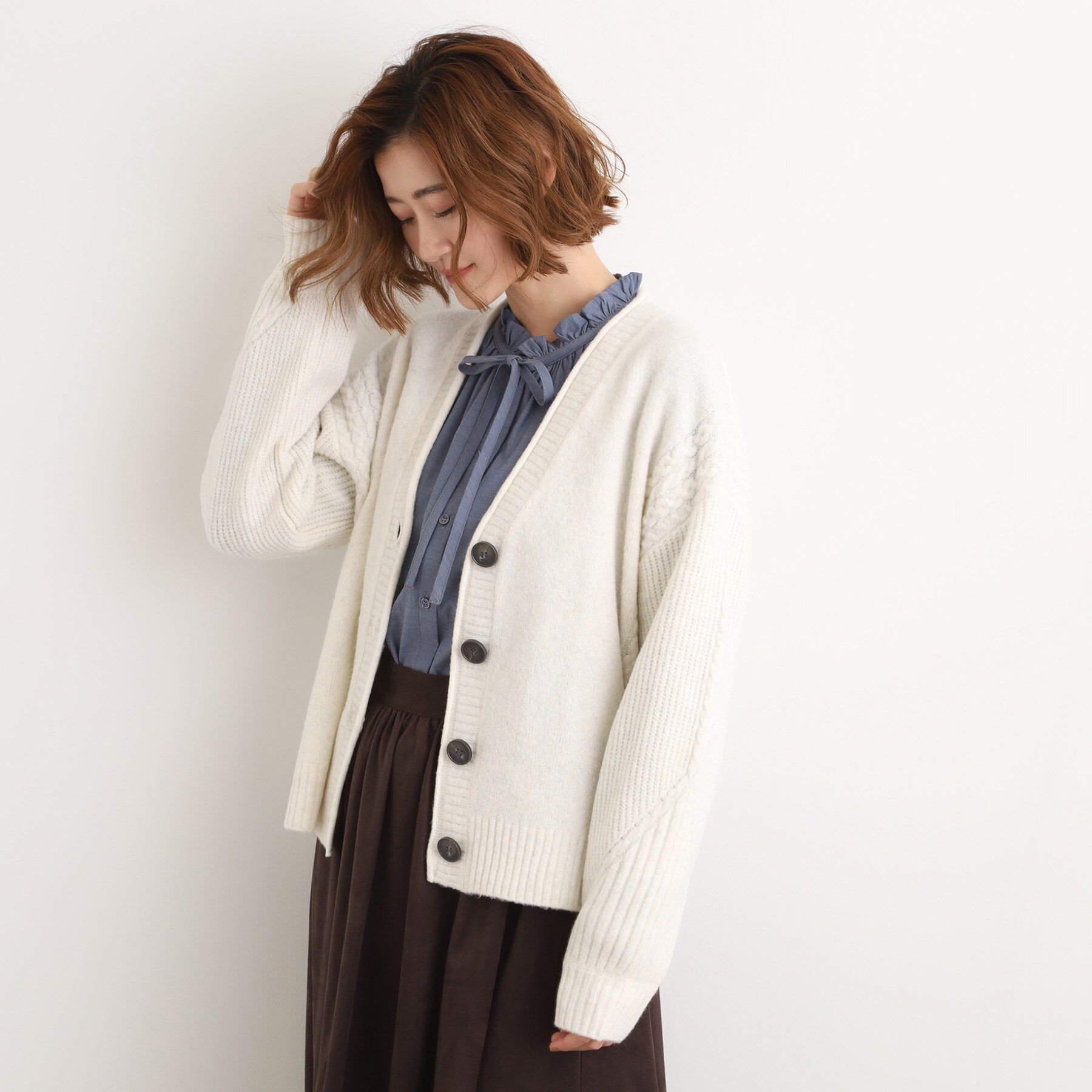 grove「ケーブルアクセント Vネックカーディガン」|カーディガン|