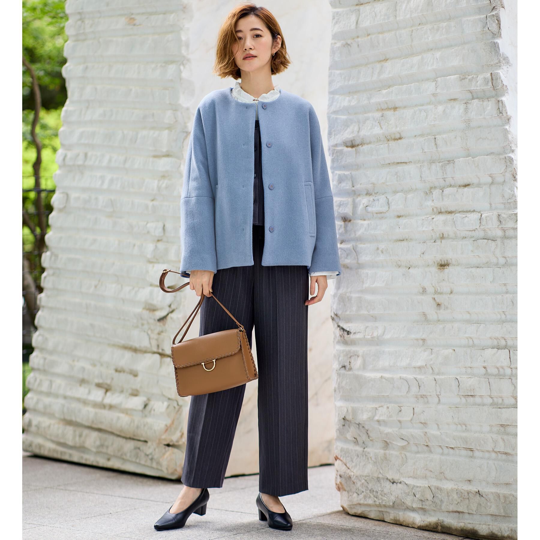 grove「【ウール混】軽やかに羽織れるショートコート」|ノーカラーコート|