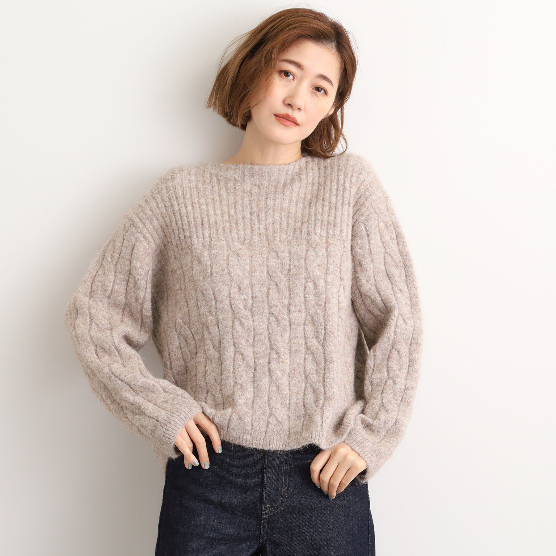 grove「ふんわり包み込む ケーブルボートネックニット」|ニット・セーター|トープ(054)
