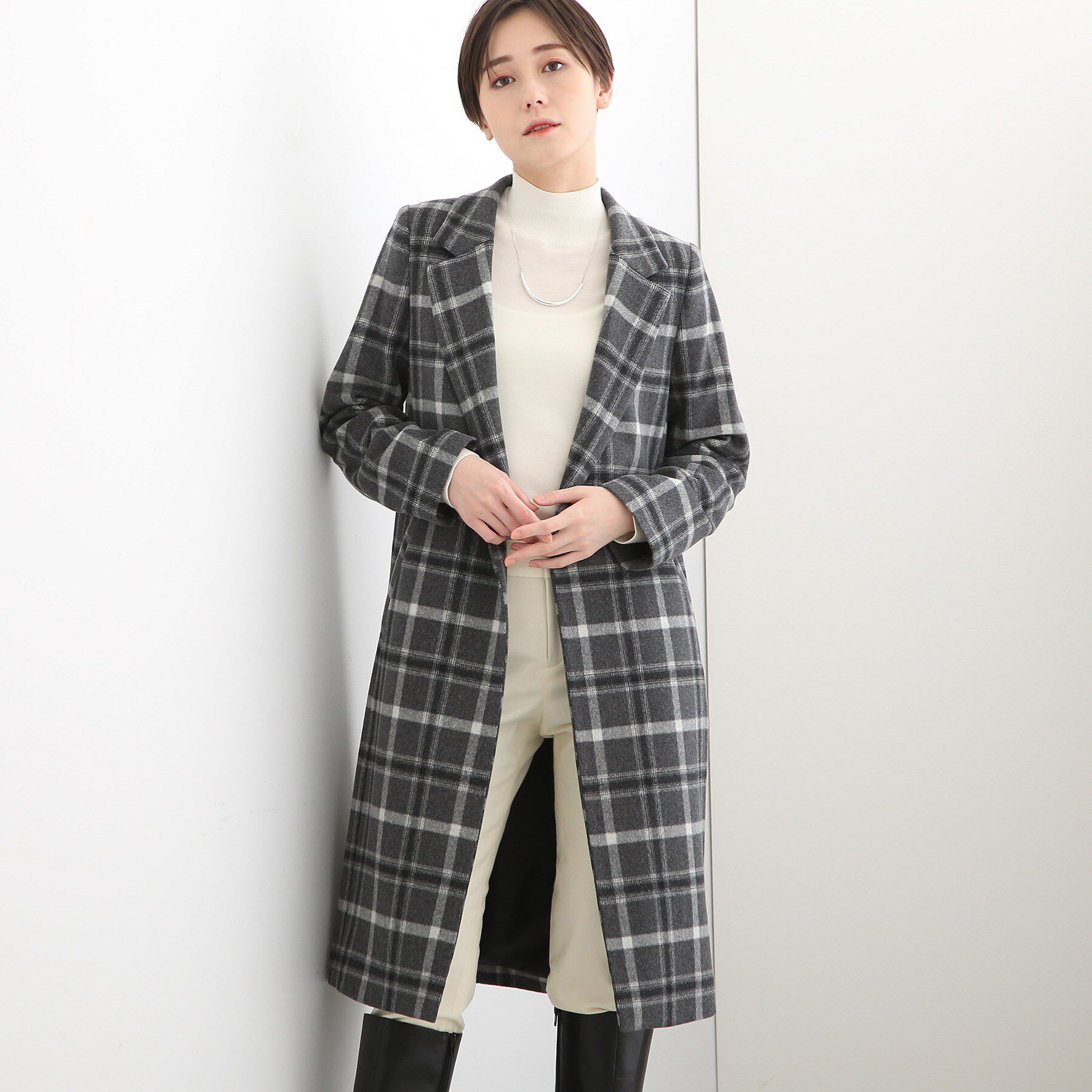 INDIVI「【定番人気！/名品コート/日本製】ウール100%チェスターコート」|チェスターコート|ダークグレー(713