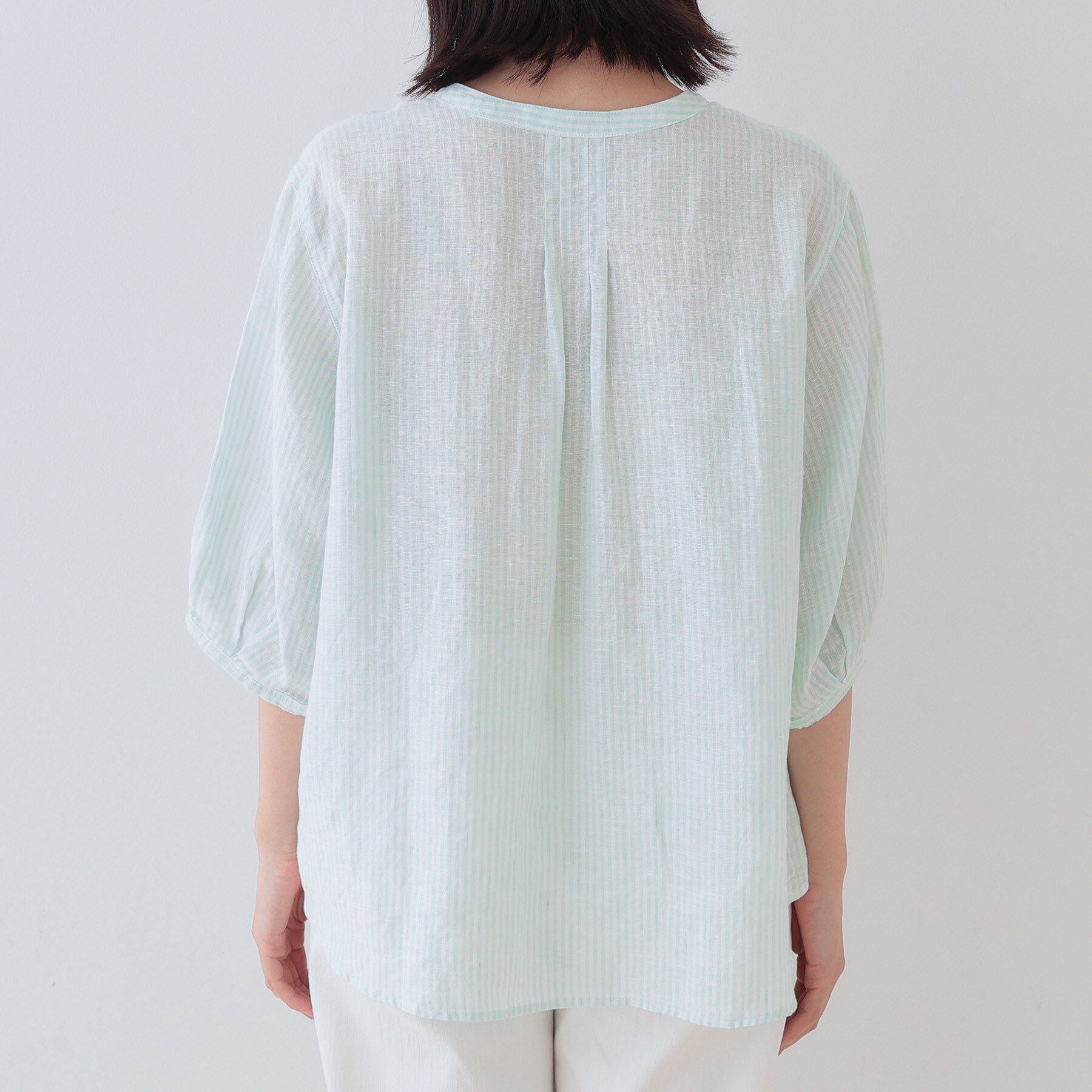 INDIVI「【毎年人気！／フレンチリネン】5分袖バンドカラーブラウス」|シャツ・ブラウス|