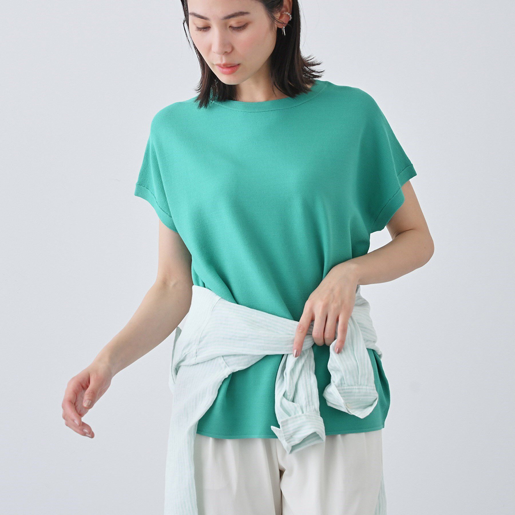 INDIVI「新色登場！【洗える／清涼感】レーヨンストレッチ フレンチスリーブニット」|ニット・セーター|