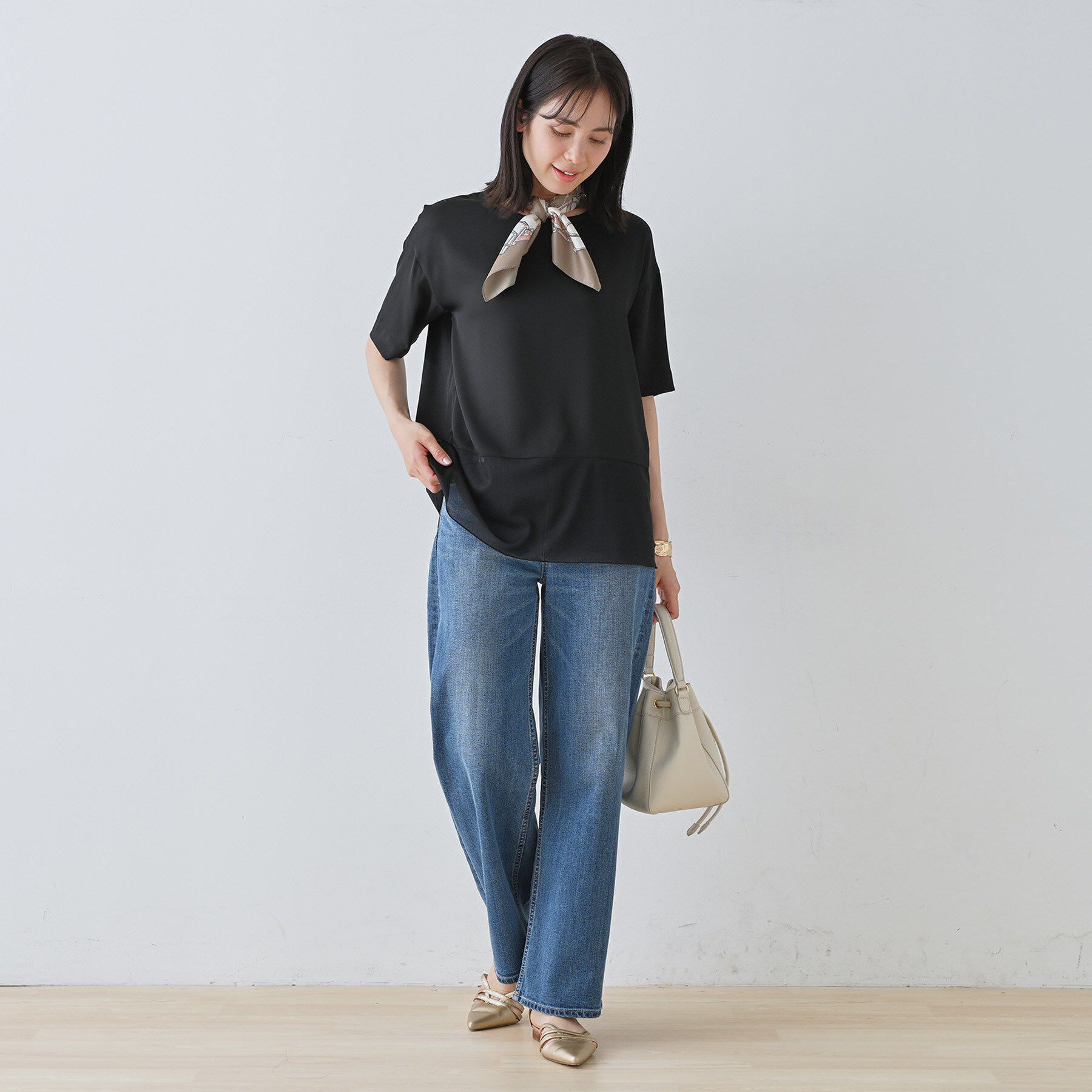 INDIVI「【洗える】裾シアー半袖トップス」|Tシャツ・カットソー|