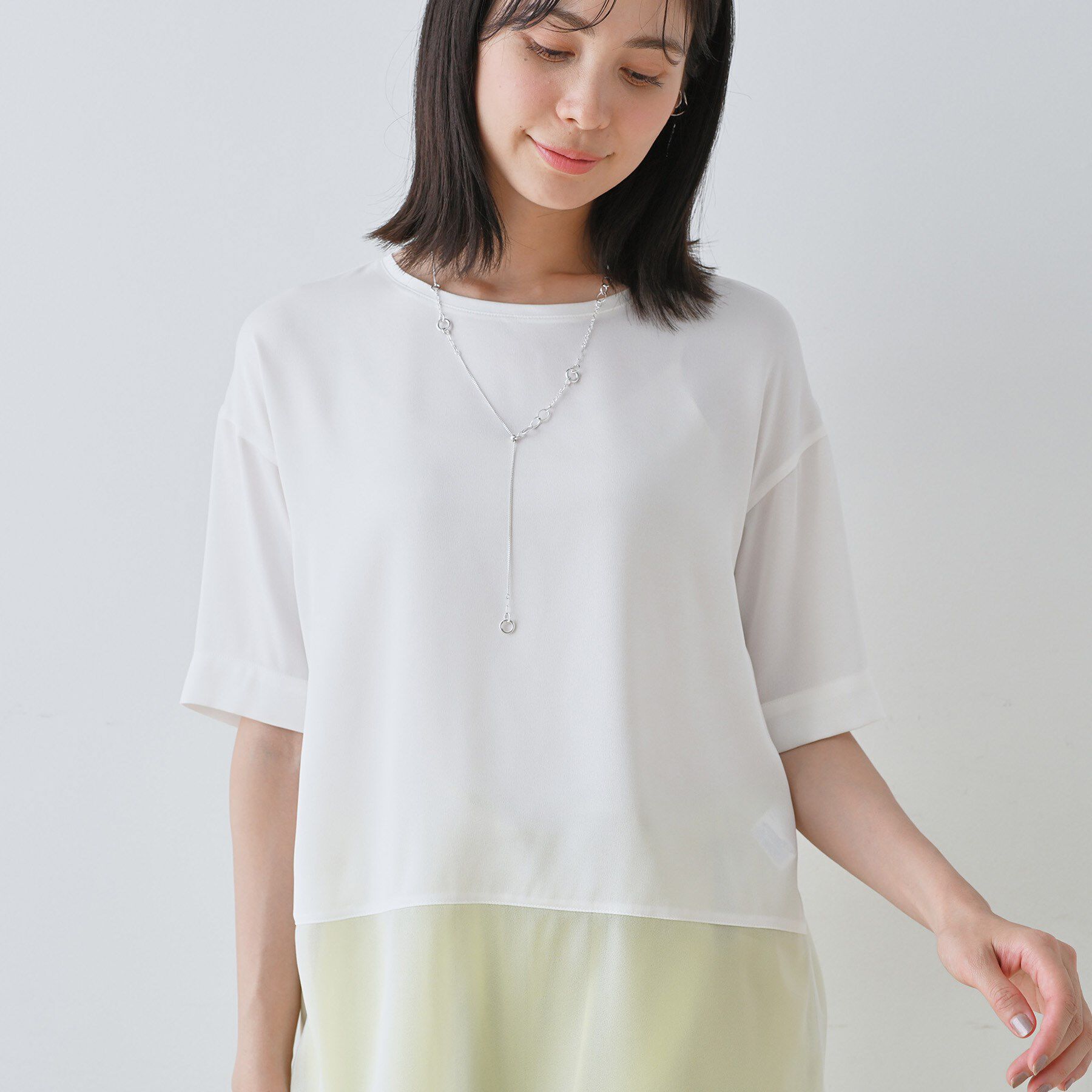 INDIVI「【洗える】裾シアー半袖トップス」|Tシャツ・カットソー|