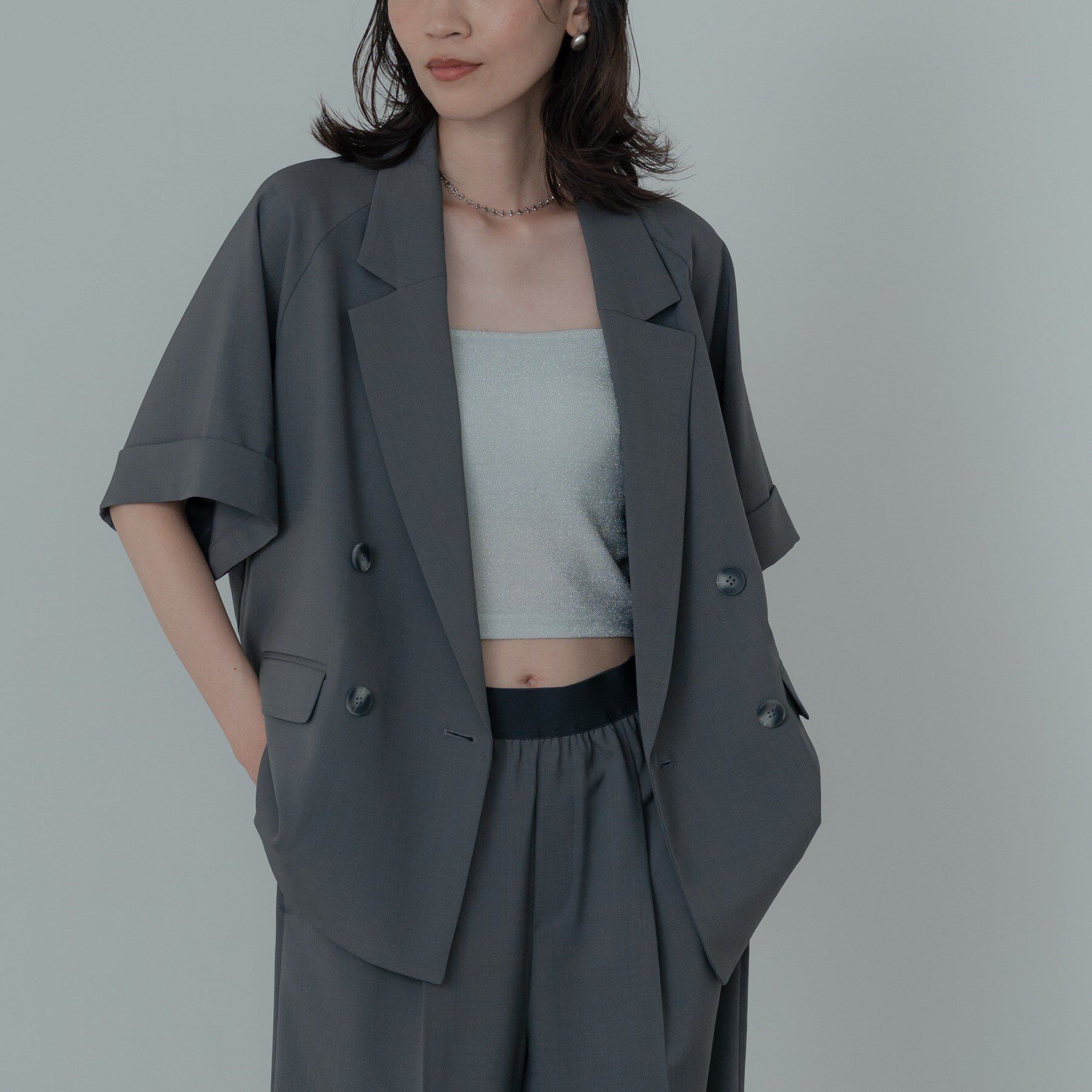 GALLEST「【セットアップ対応】イージーダブルブレスト半袖ジャケット」|テーラードジャケット|