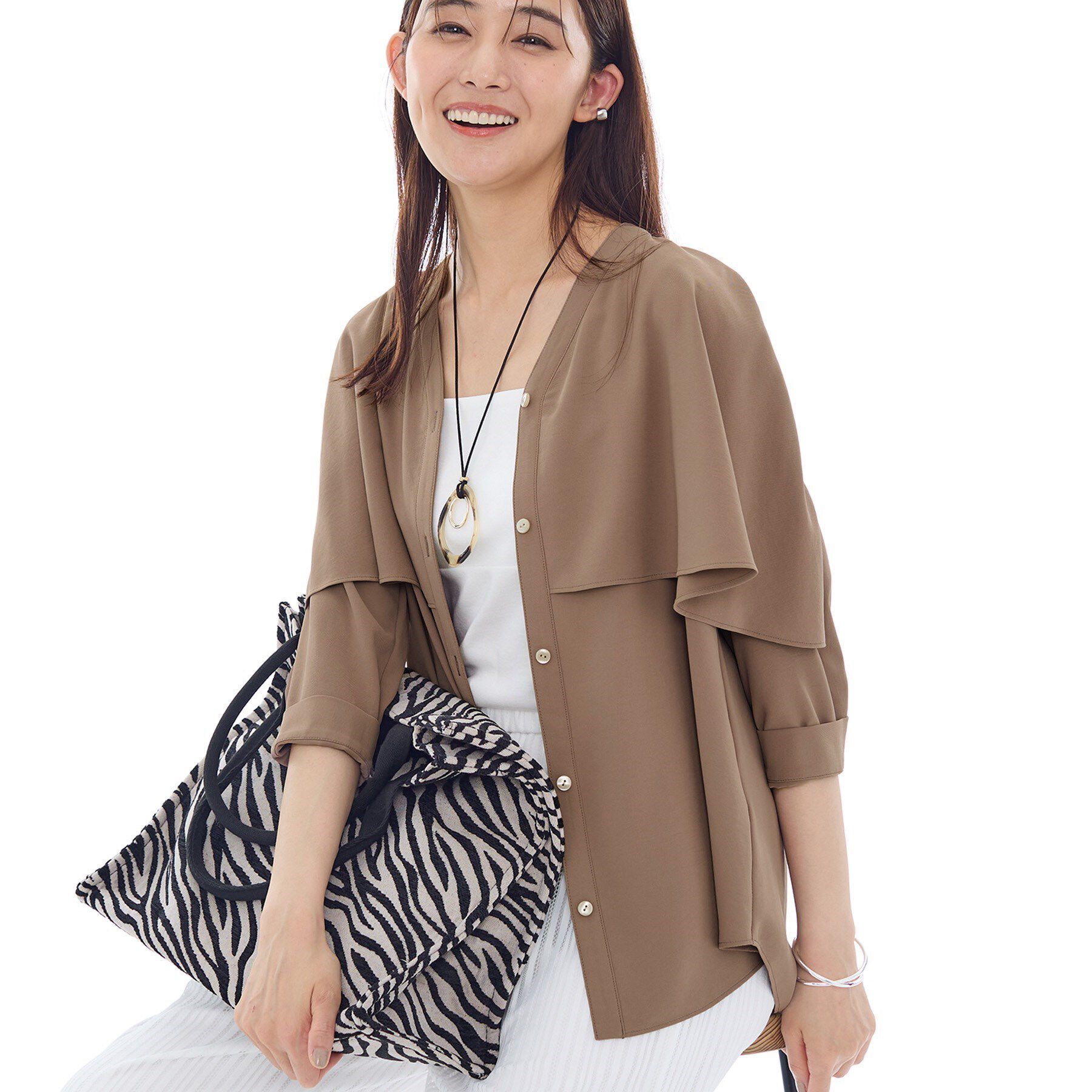 INDIVI「【羽織りとしても活躍！】ケープカラーブラウス」|シャツ・ブラウス|