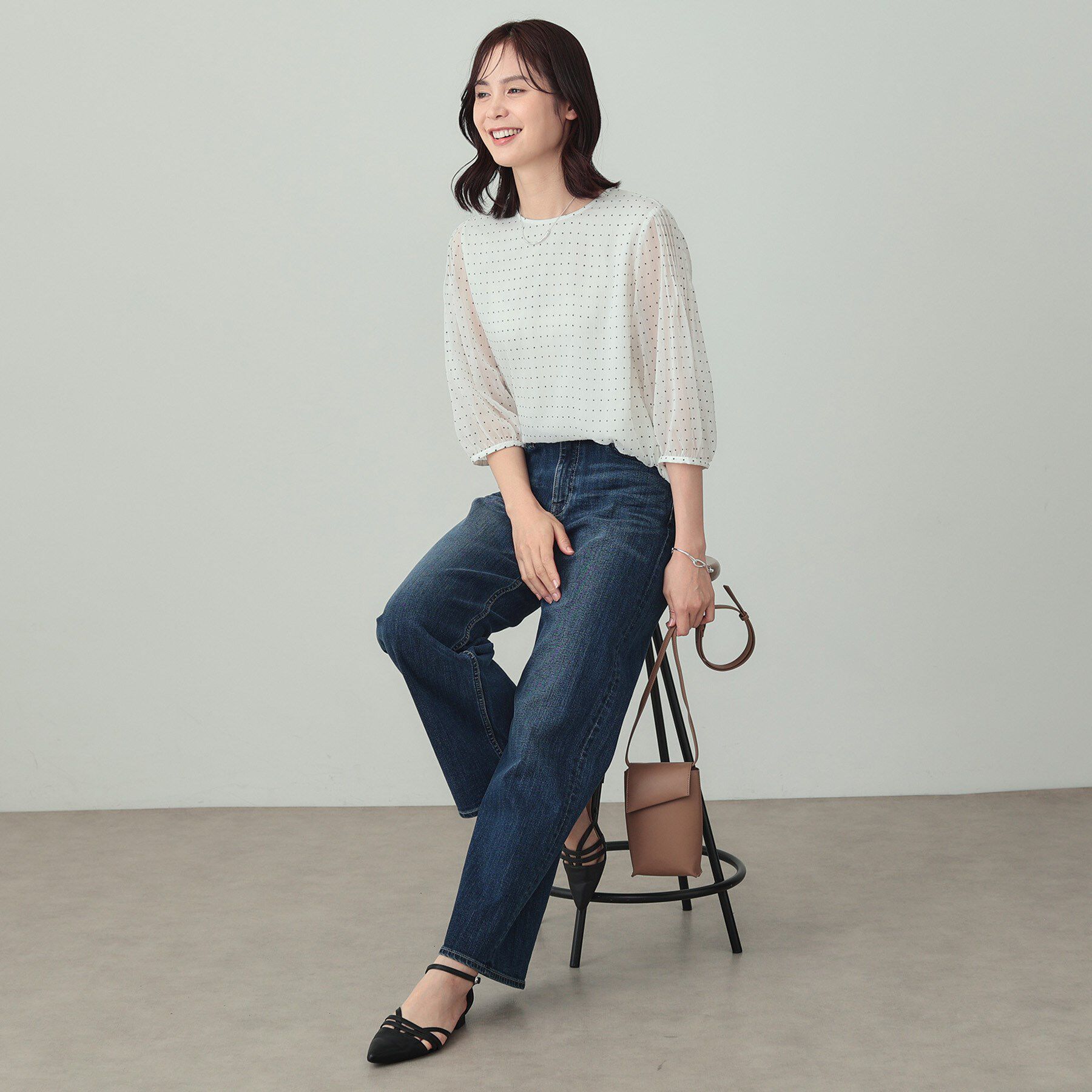 INDIVI「フロッキードットブラウス」|シャツ・ブラウス|