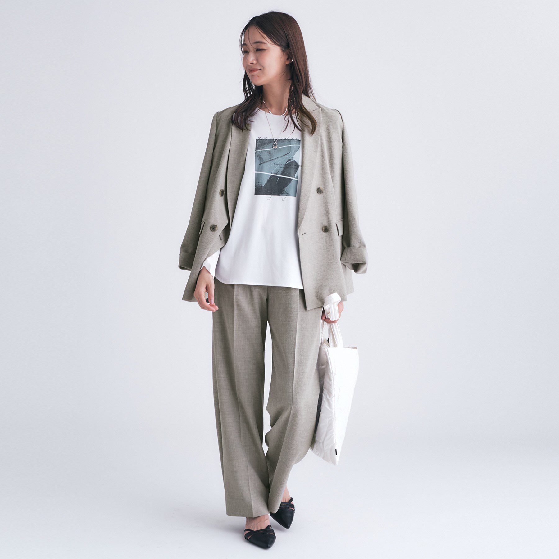 INDIVI「【洗える／セットアップ可能】凹凸ストレッチ素材ダブルジャケット」|テーラードジャケット|