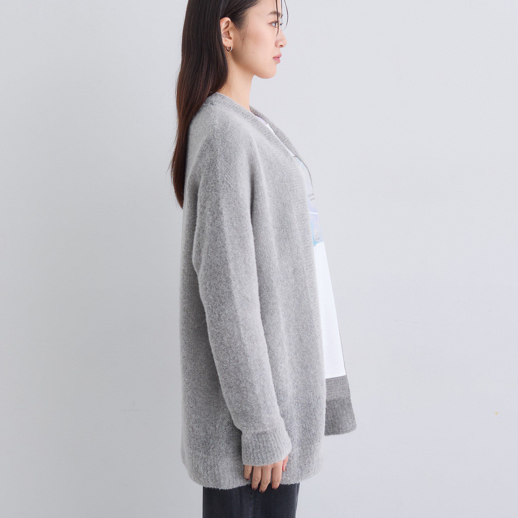 INDIVI「【エアリー素材】ブークレ着流しニットカーディガン」|カーディガン|