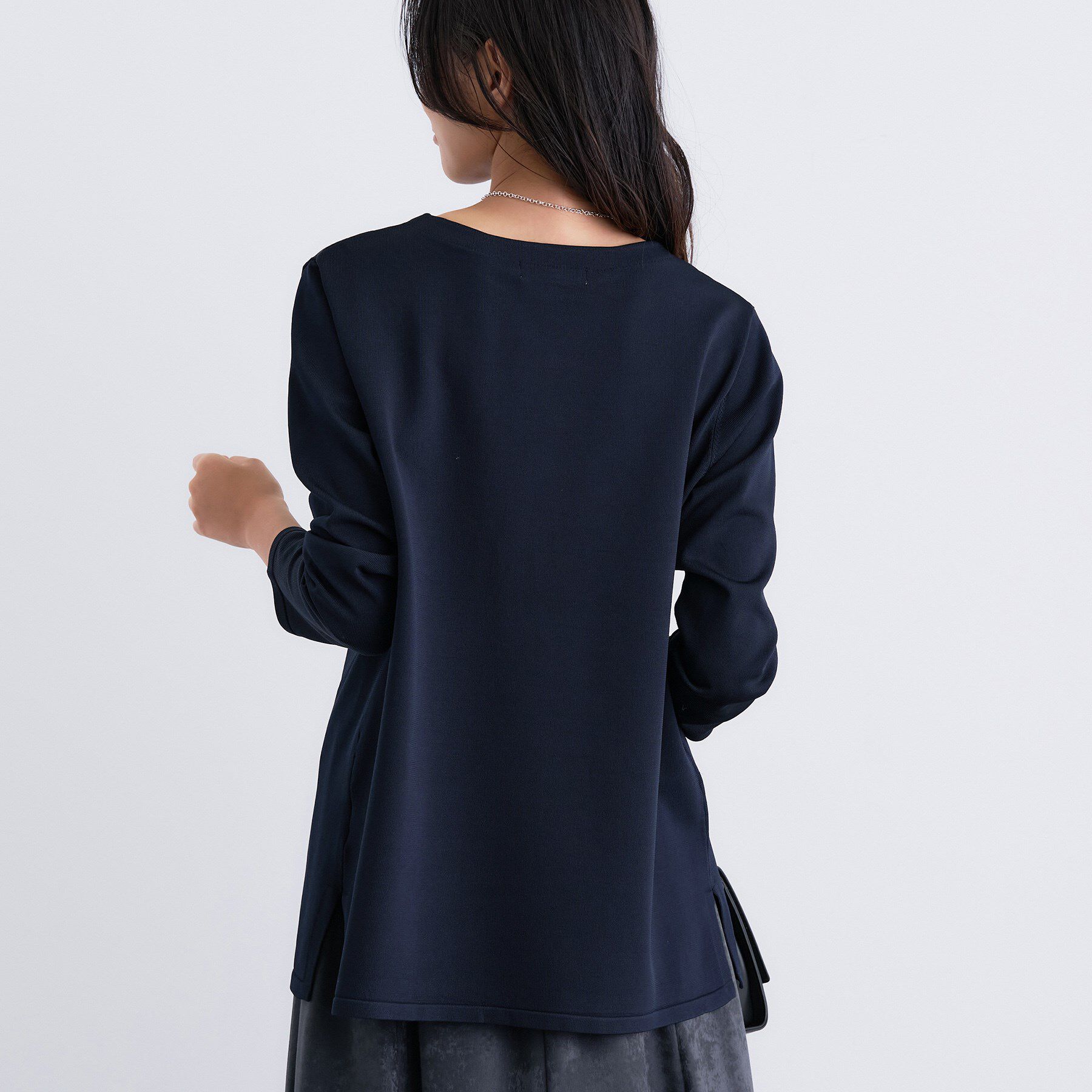 INDIVI「ロングライン ストレッチニット」|ニット・セーター|