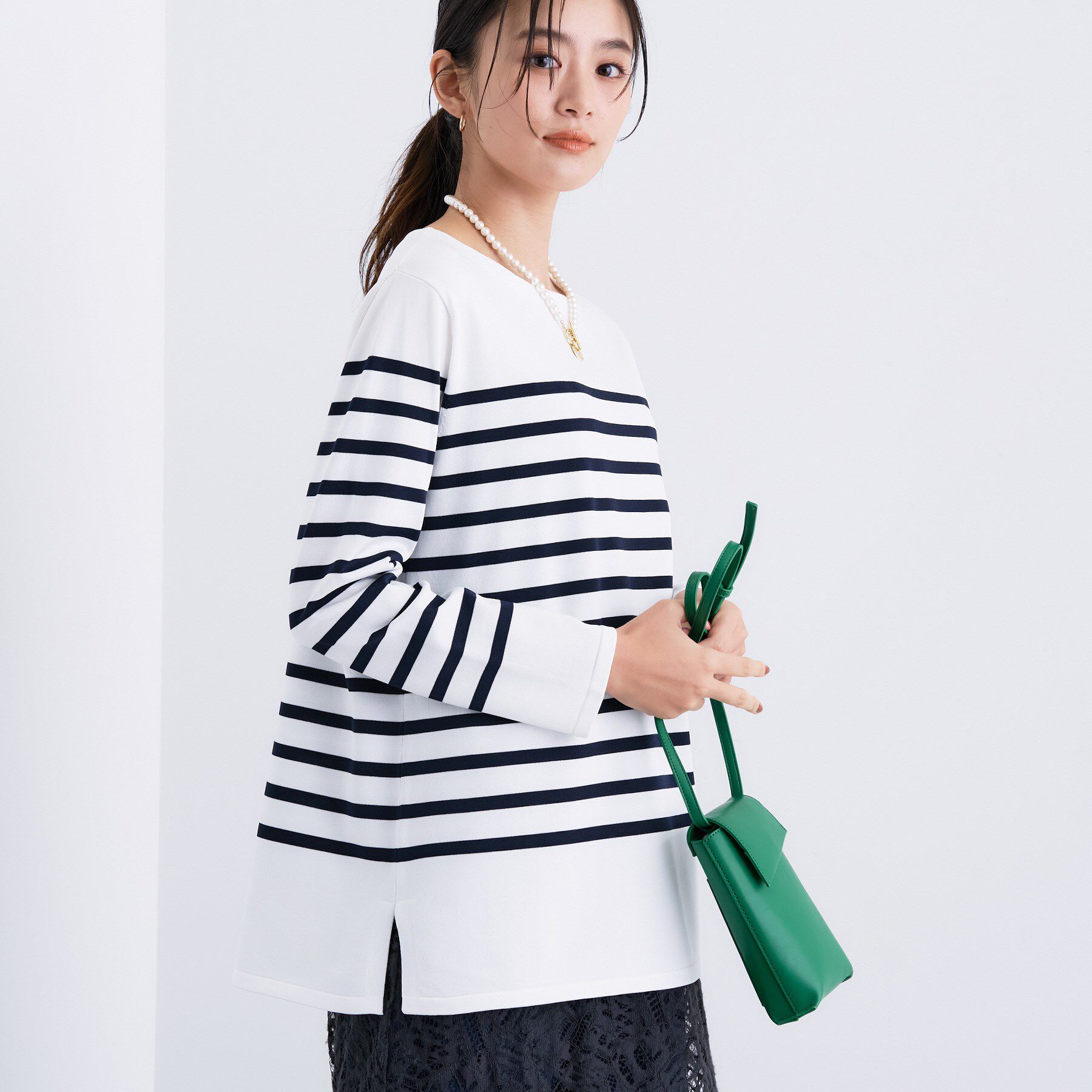 INDIVI「ロングライン ストレッチニット」|ニット・セーター|