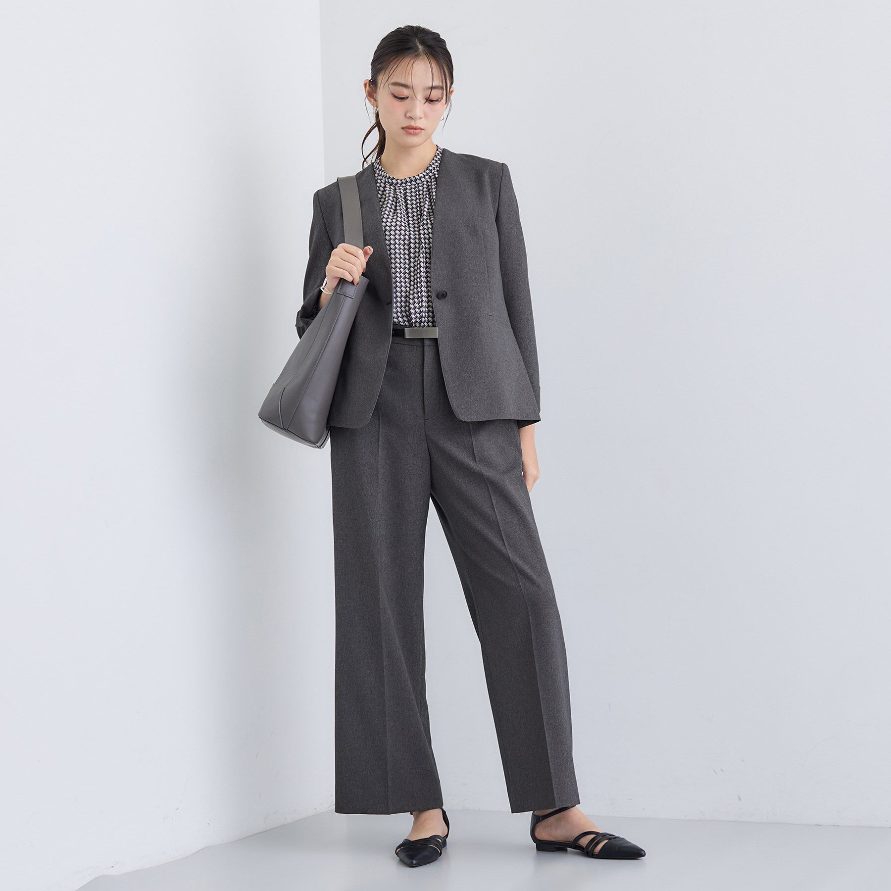 INDIVI「【洗える／通勤／スーツ】メランジストレッチ ワイドパンツ」|スーツ|