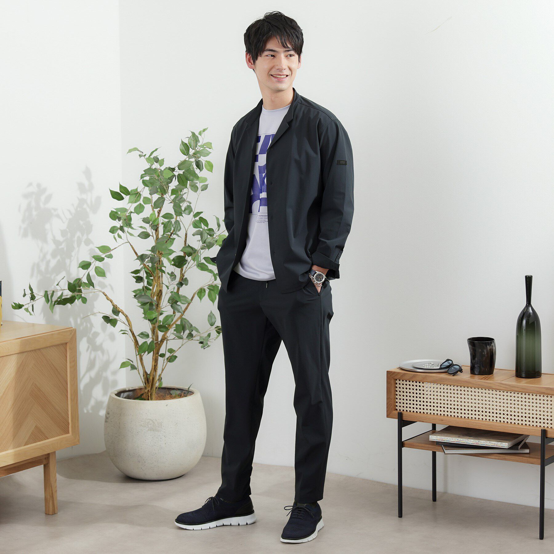 TAKEO KIKUCHI「【軽羽織】ハイストレッチ オープンバンドカラー シャツ」|シャツ・ブラウス|