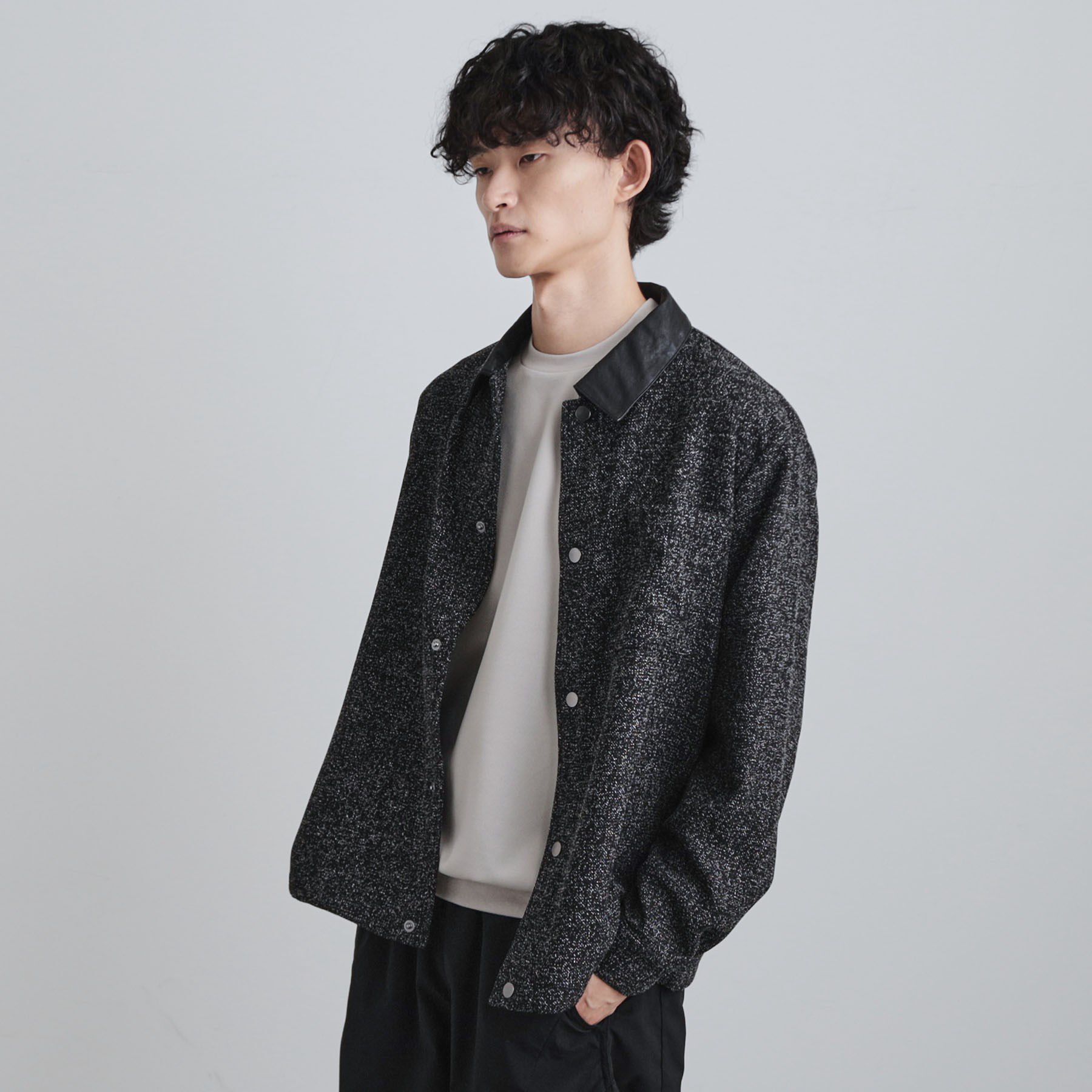 tk.TAKEO KIKUCHI「衿配色ツイードシャツ」|シャツ・ブラウス|ブラック(019)