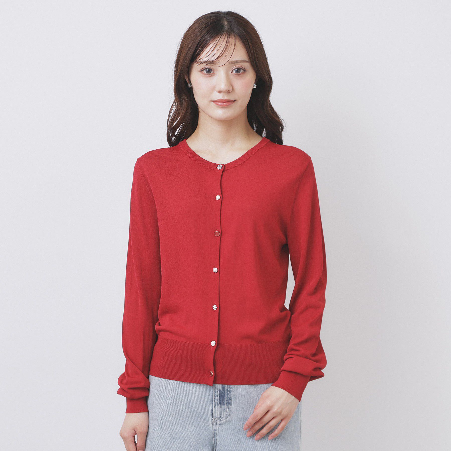 index「《美人百花掲載》ビジュークルーネックカーディガン【洗濯機洗い可/UVケア/接触冷感/抗ピル】」|カーディガン|