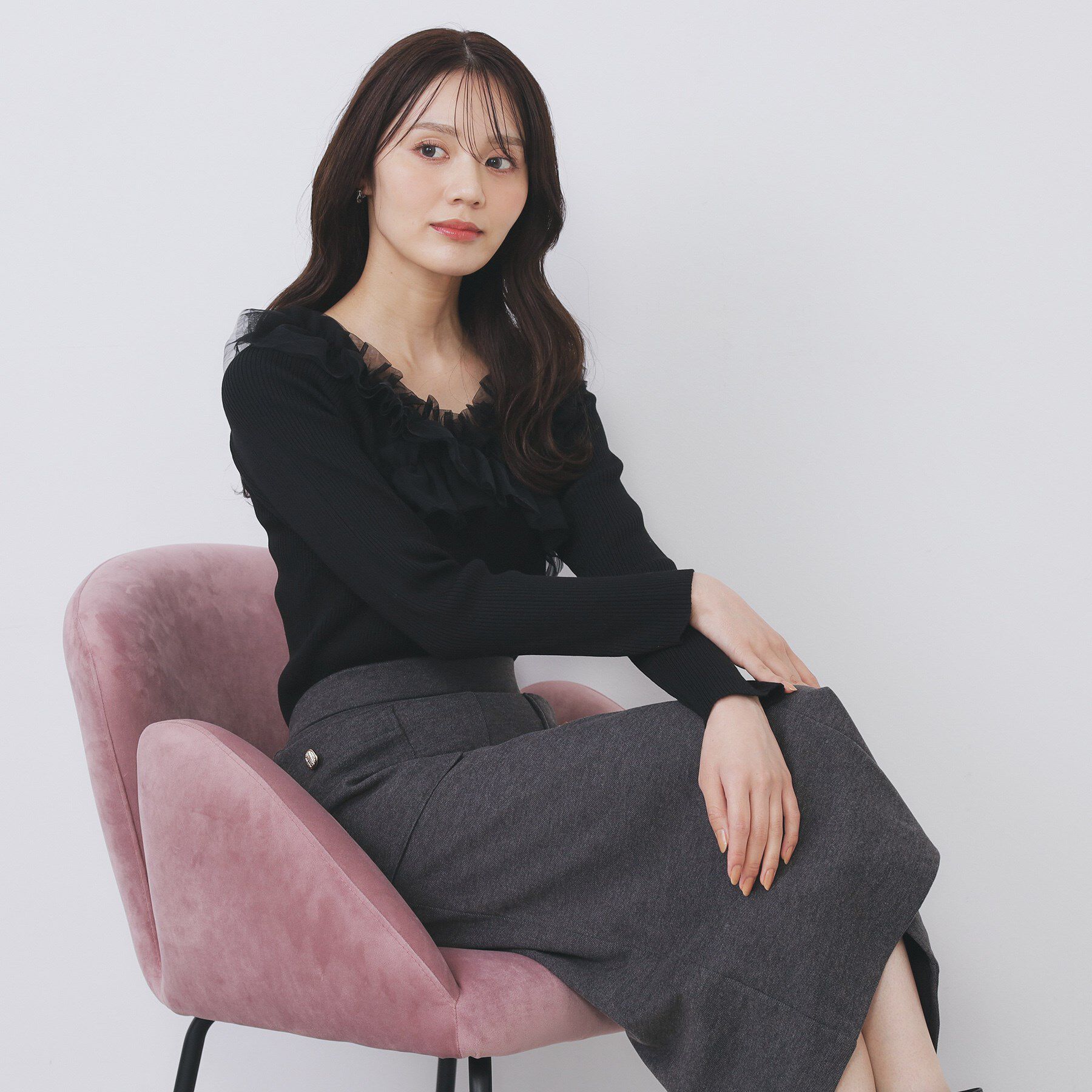 index「クロスチュールフリルリブニット【洗濯機OK/抗ピル】」|ニット・セーター|