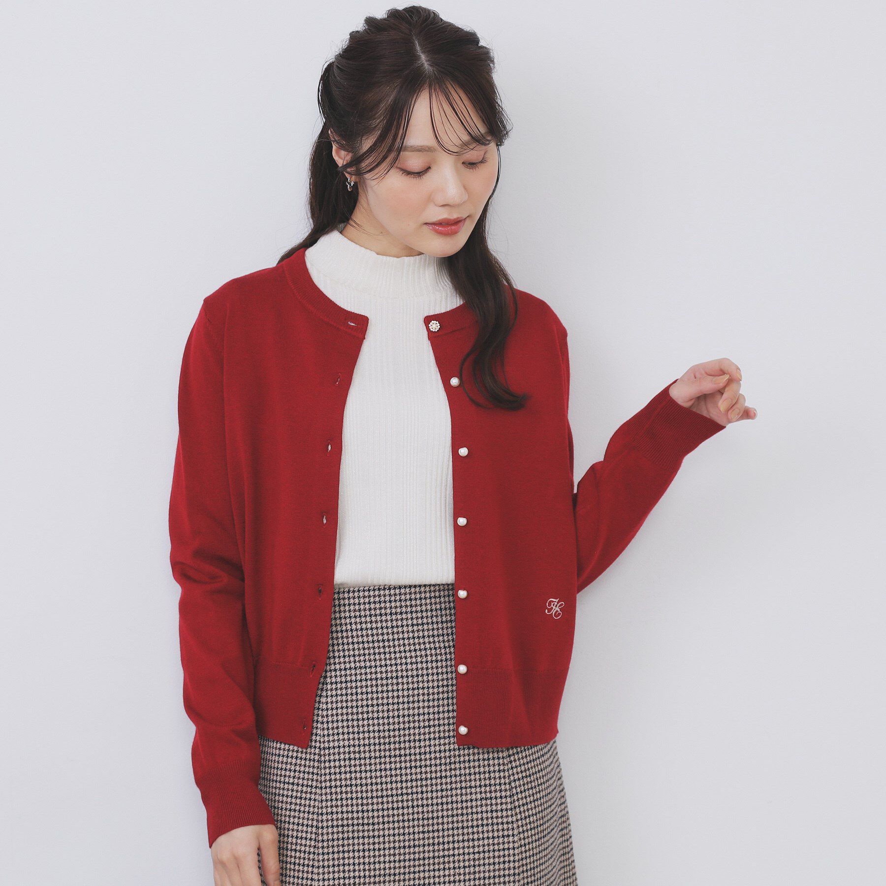 index「ビジュークルーネックカーディガン【洗濯機OK】」|カーディガン|