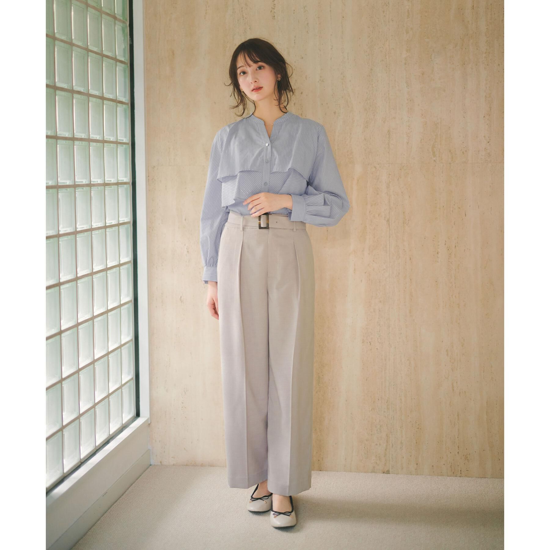 index「フリルキーネックシャツ【洗濯機OK/イージーアイロン/防シワ】《XS-LL/7col》」|シャツ・ブラウス|