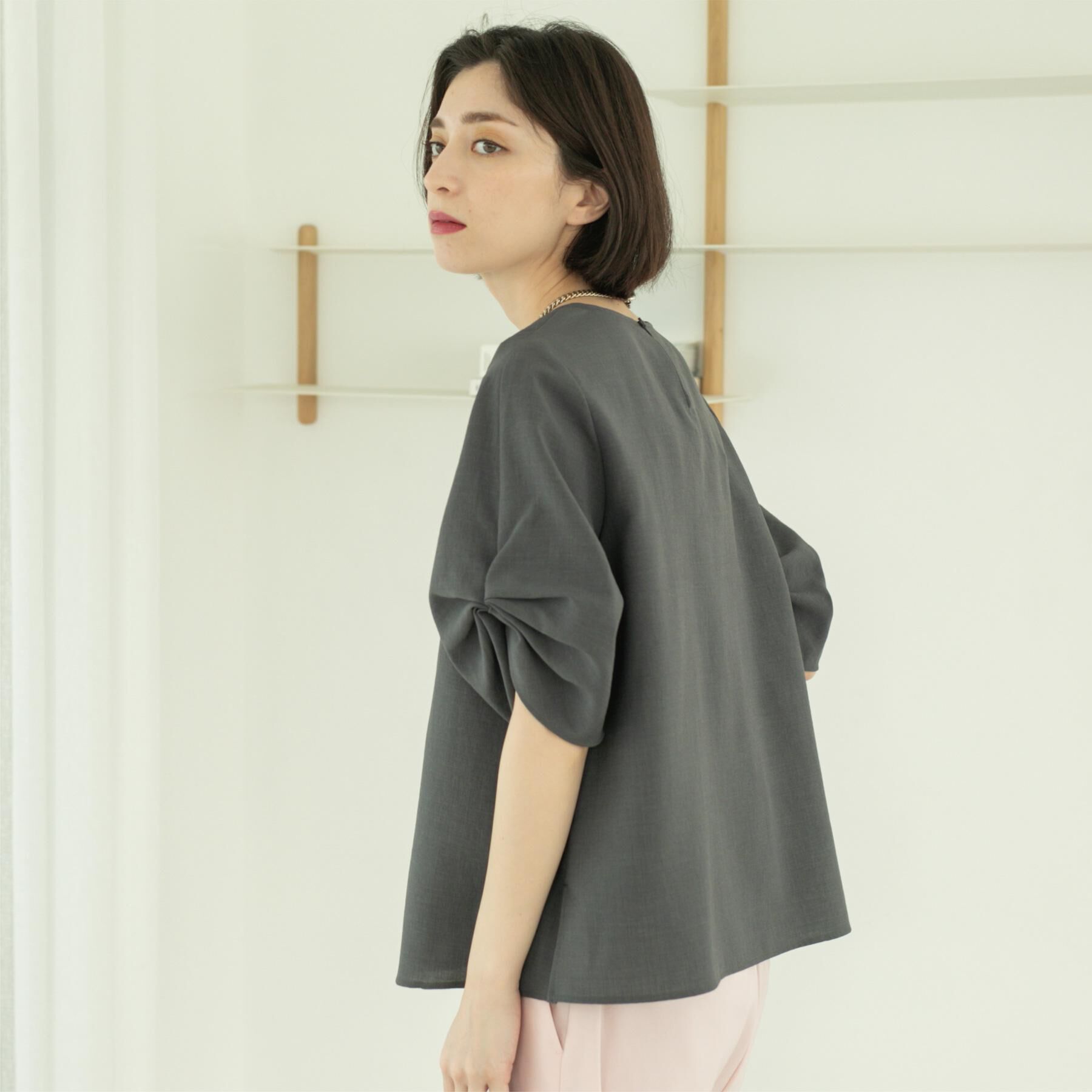 OPAQUE.CLIP「リネンライクタックスリーブブラウス【洗濯機洗い可/吸水速乾/接触冷感】」|シャツ・ブラウス|