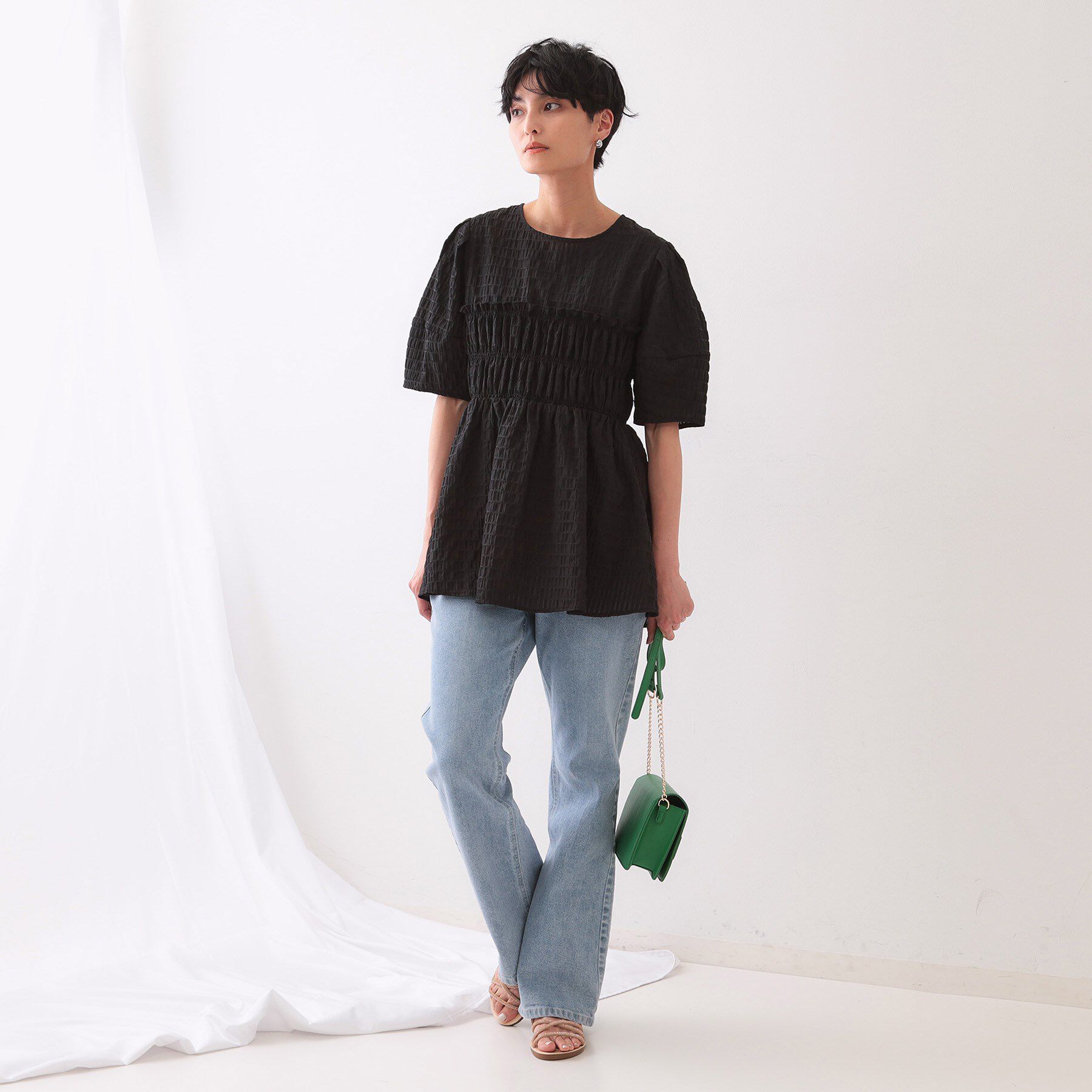 OPAQUE.CLIP「シャーリングペプラムブラウス【洗濯機洗い可】」|シャツ・ブラウス|