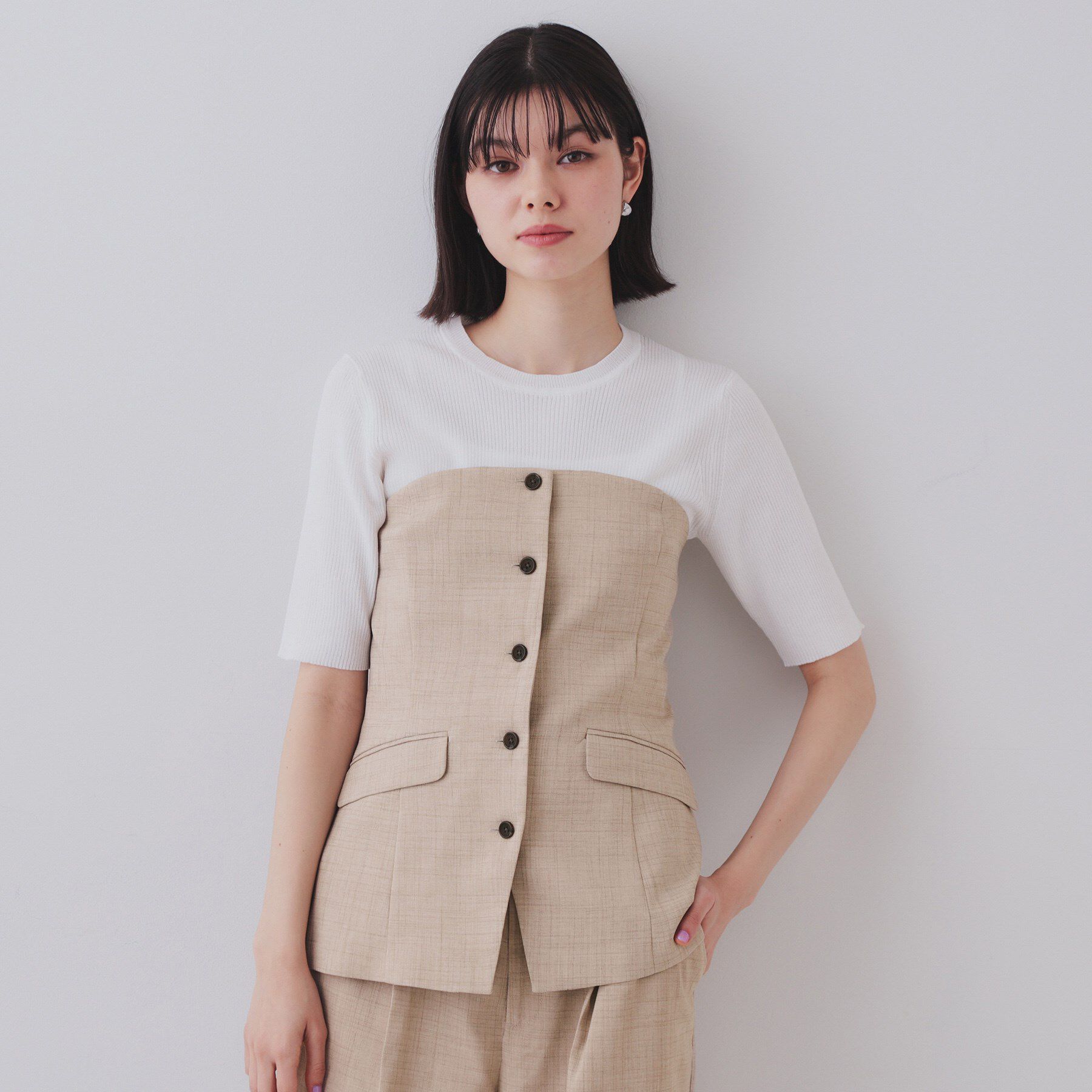 OPAQUE.CLIP「メランジビスチェ風ジレ/セットアップ対応可【洗濯機洗い可】」|ベスト・ジレ|