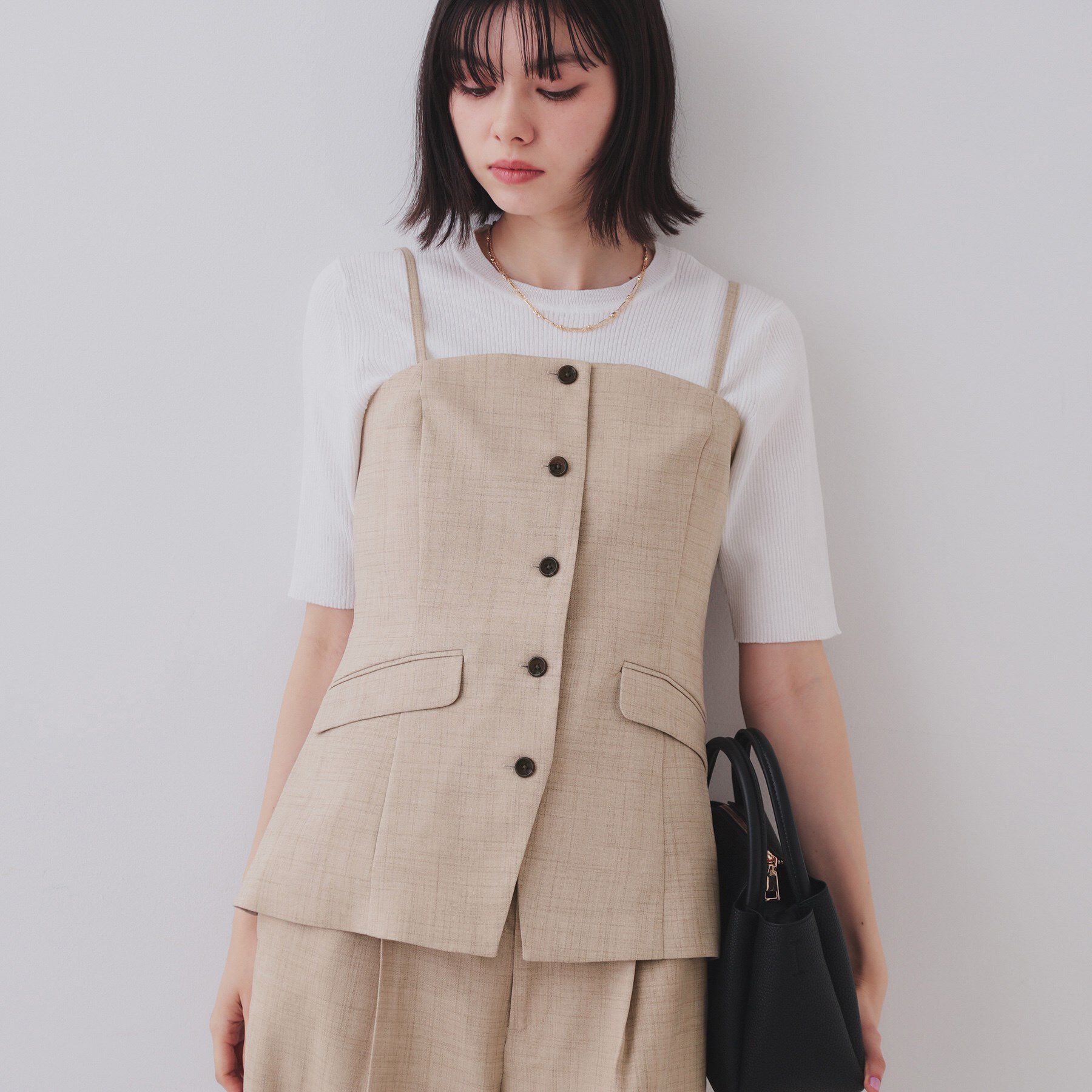 OPAQUE.CLIP「メランジビスチェ風ジレ/セットアップ対応可【洗濯機洗い可】」|ベスト・ジレ|ベージュ(052)