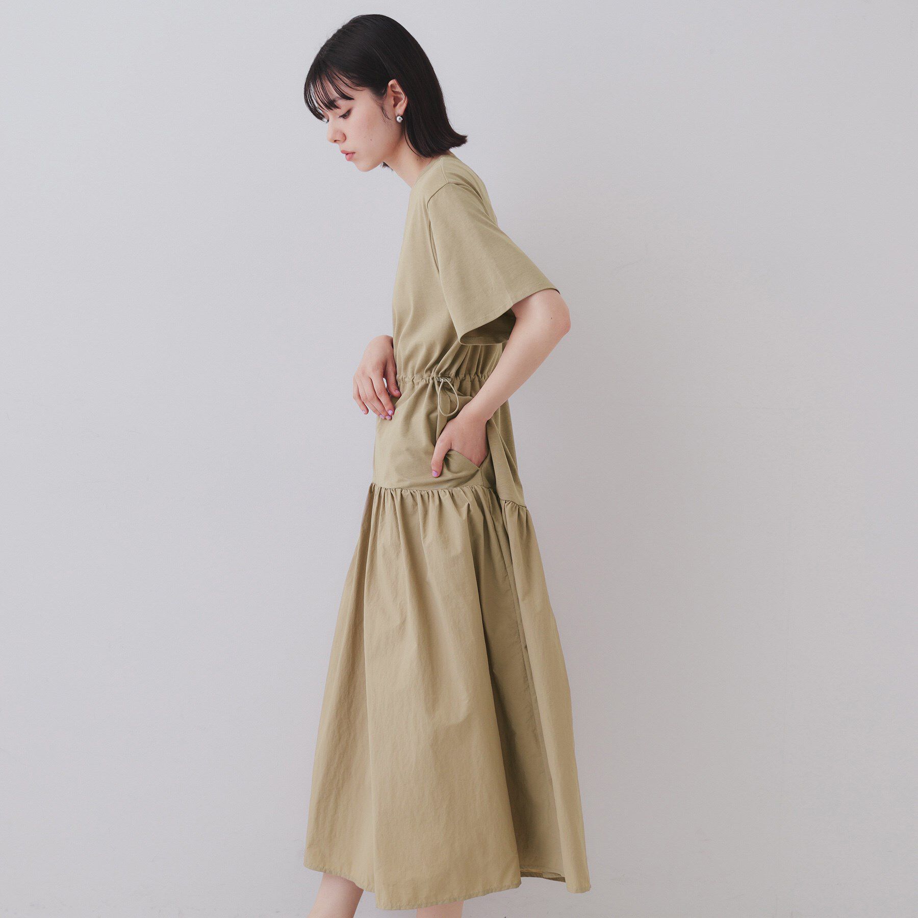 OPAQUE.CLIP「フィット＆フレアドッキングワンピース【洗濯機洗い可】」|ワンピース|