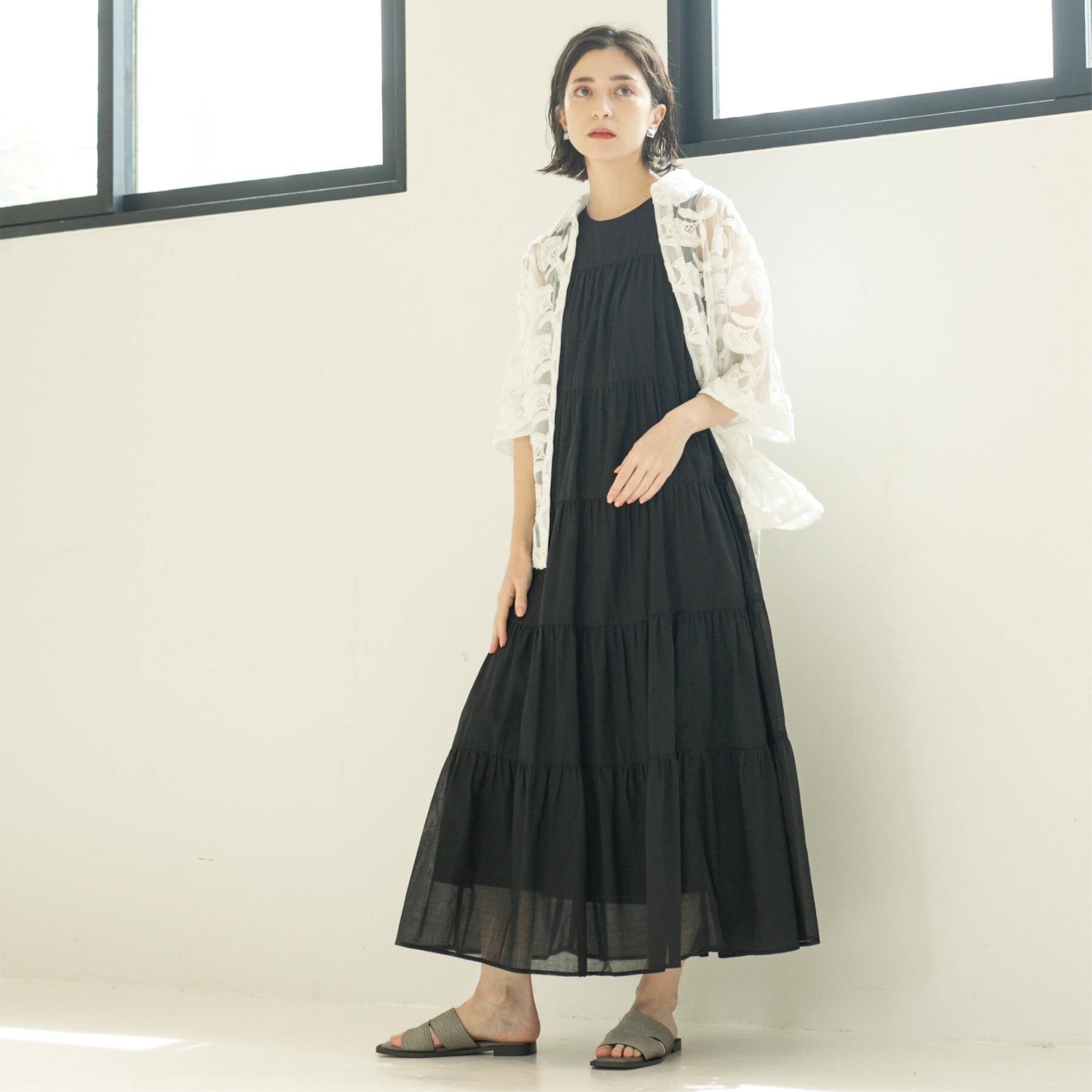 OPAQUE.CLIP「《Can Cam掲載》ティアードマキシドレス/オーガニックコットン混【洗濯機洗い可】」|ワンピース|