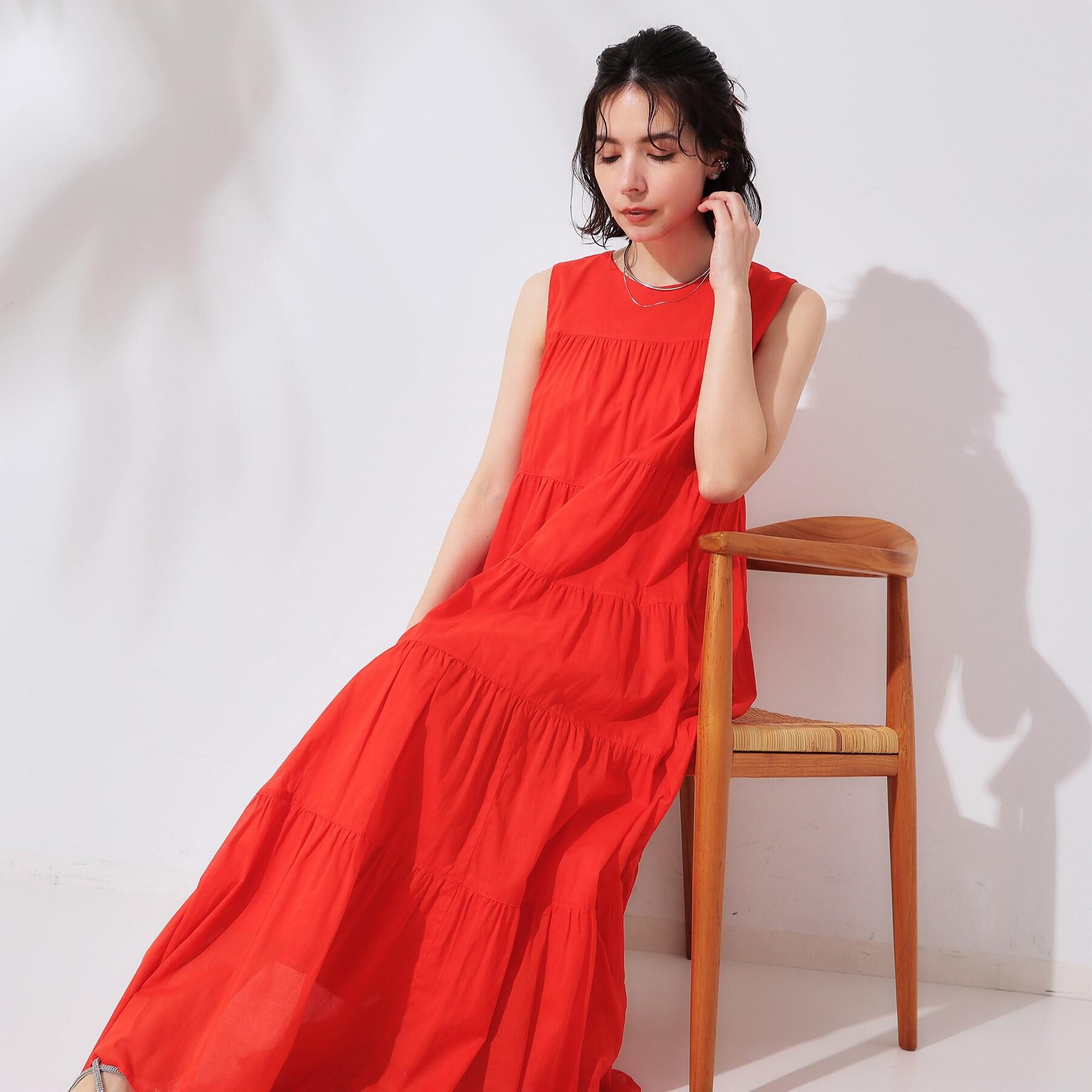 OPAQUE.CLIP「《Can Cam掲載》ティアードマキシドレス/オーガニックコットン混【洗濯機洗い可】」|ワンピース|